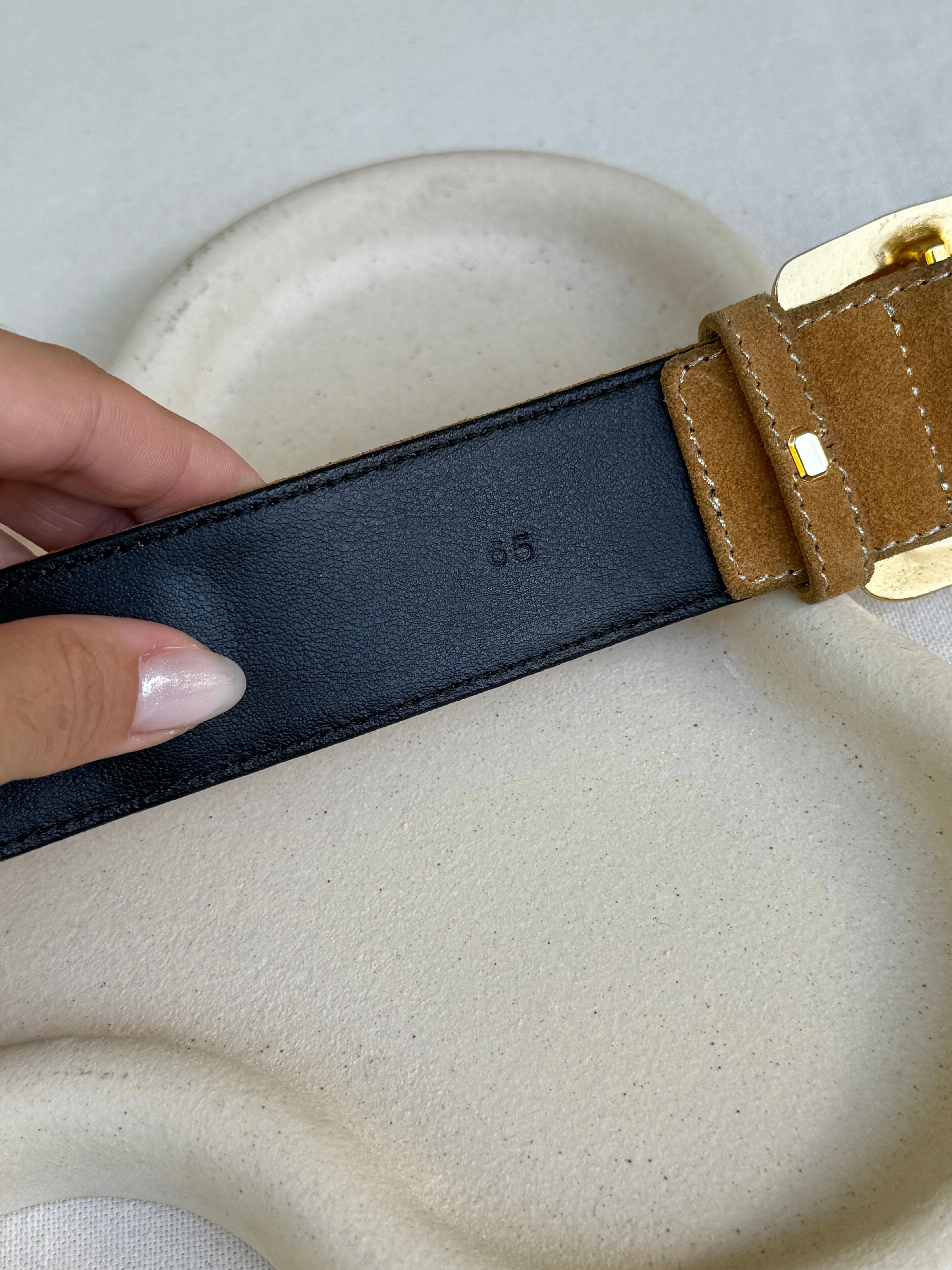 Christian Lacroix - Ceinture Vintage - Daim Camel Et Empiècements Dorés - Image 5
