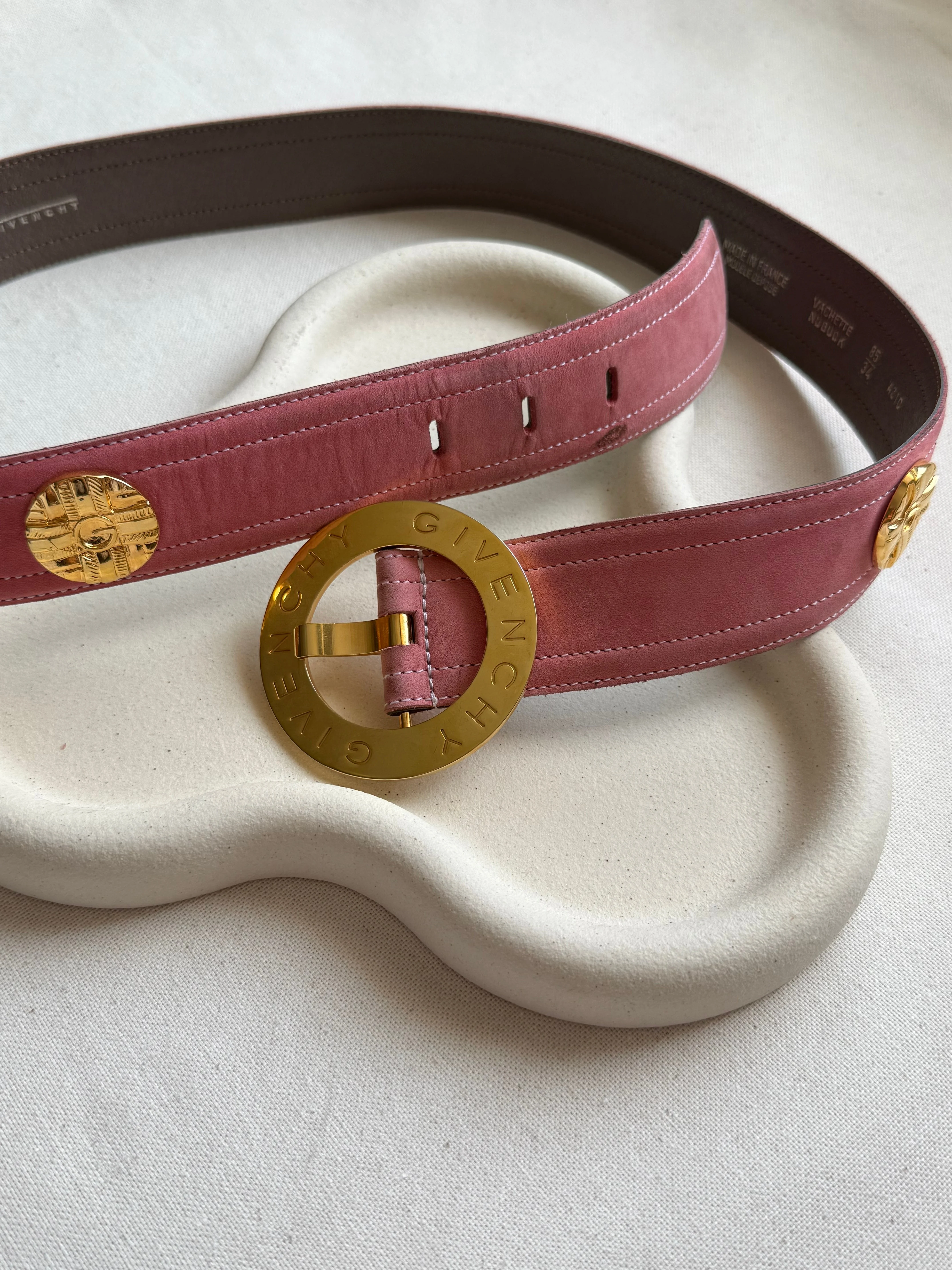 Givenchy - Ceinture Vintage - Daim Rose Et Boucle Dorée - Image 2