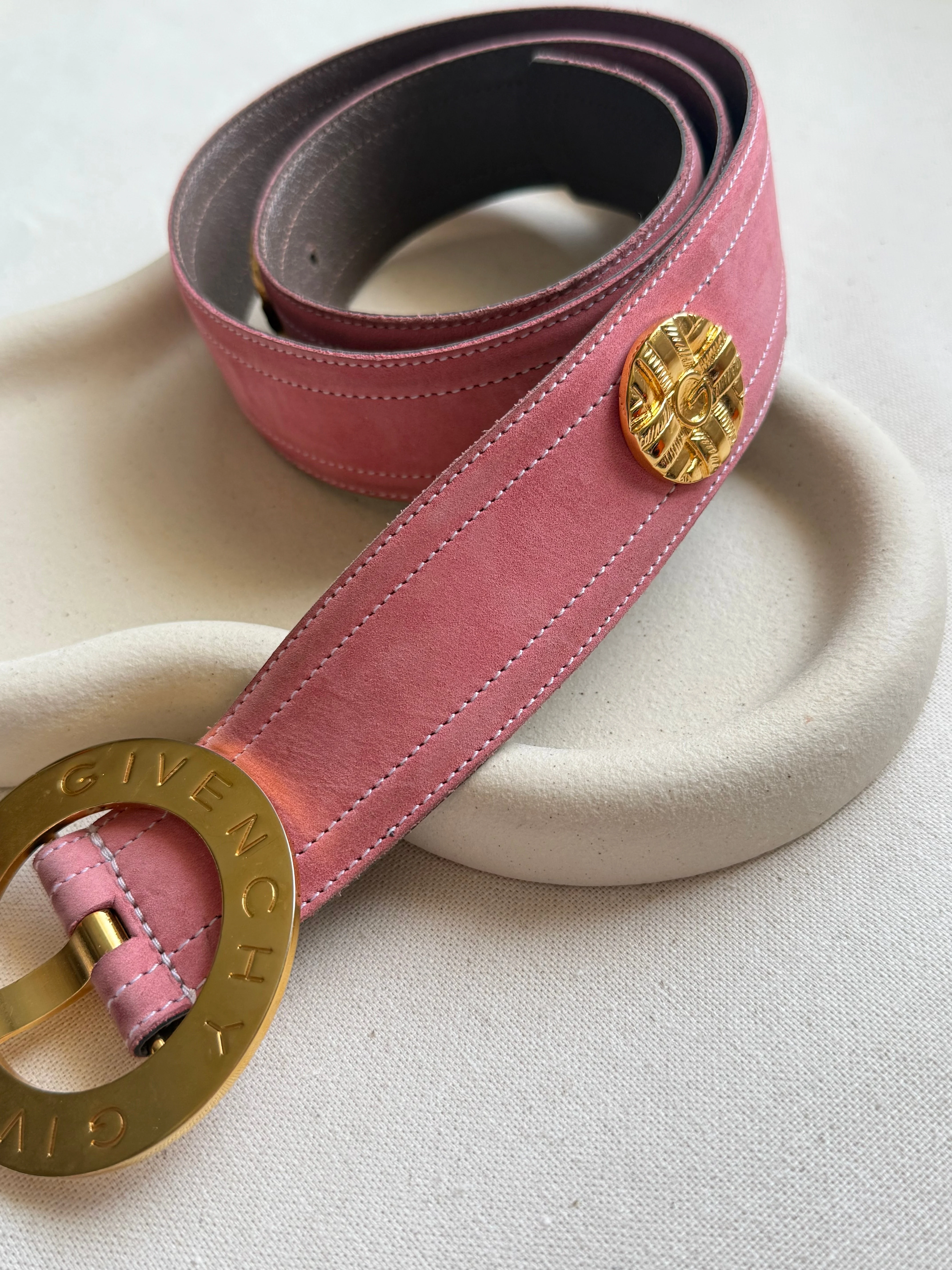 Givenchy - Ceinture Vintage - Daim Rose Et Boucle Dorée - Image 3
