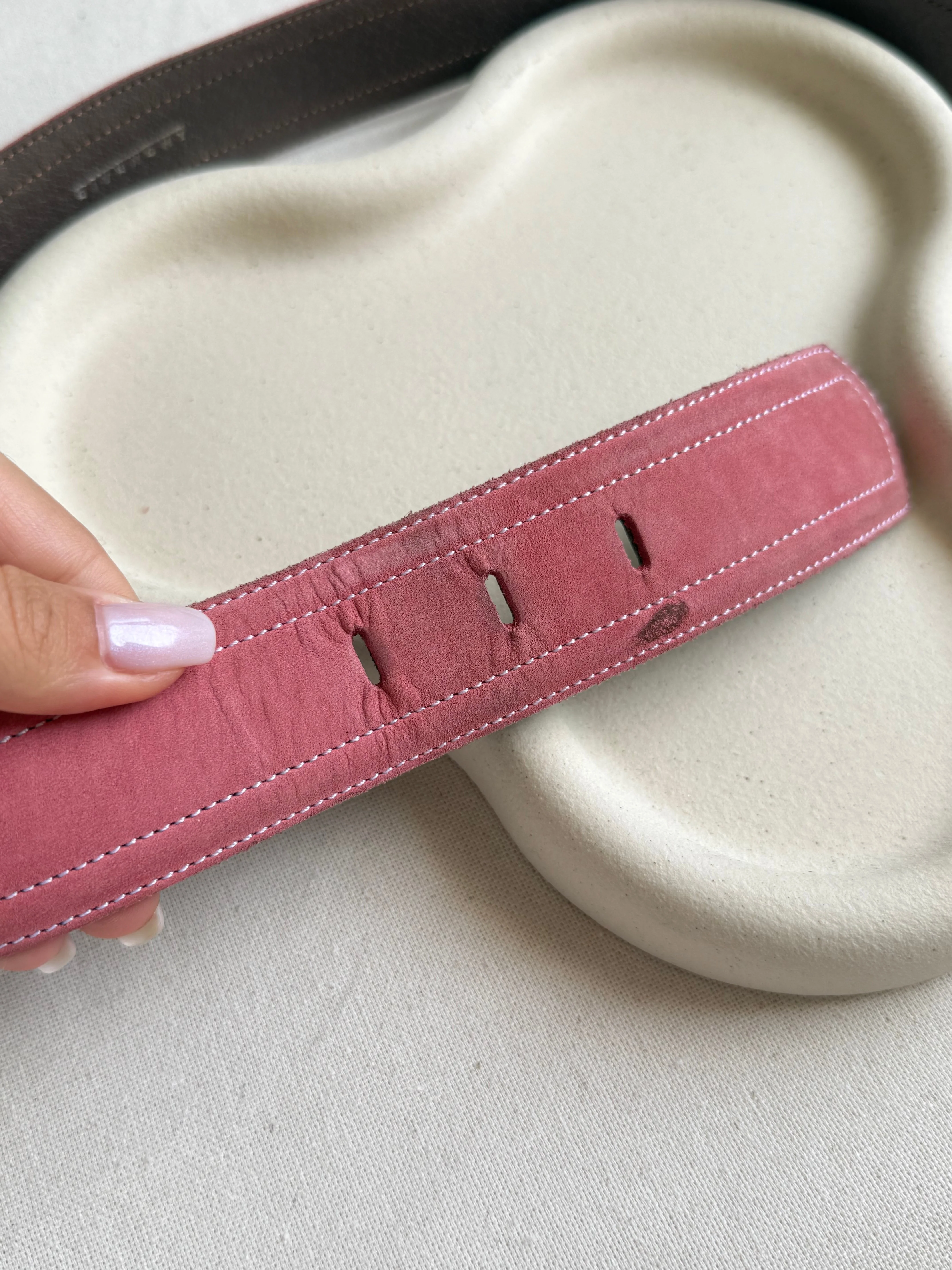 Givenchy - Ceinture Vintage - Daim Rose Et Boucle Dorée - Image 4