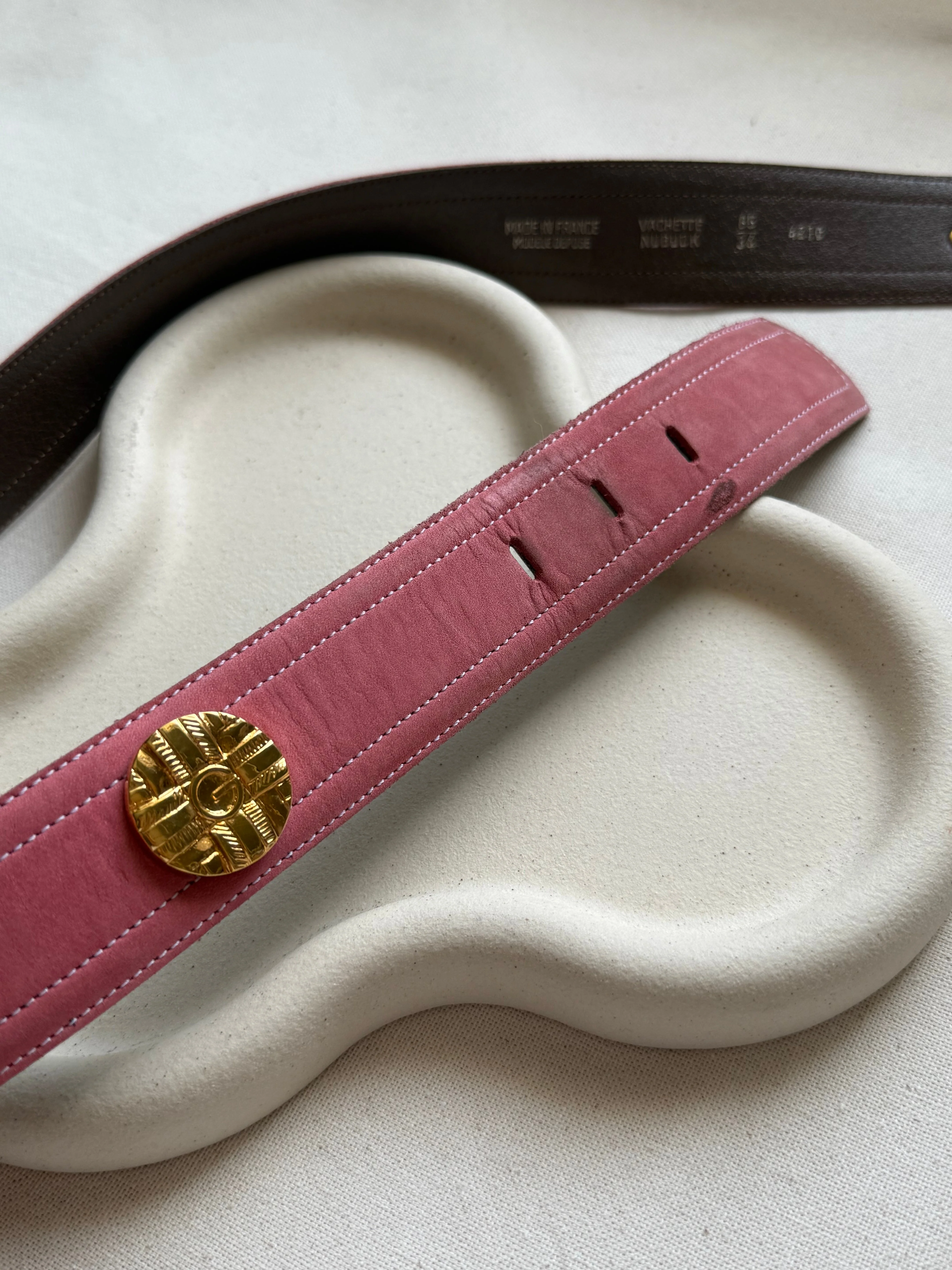 Givenchy - Ceinture Vintage - Daim Rose Et Boucle Dorée - Image 8