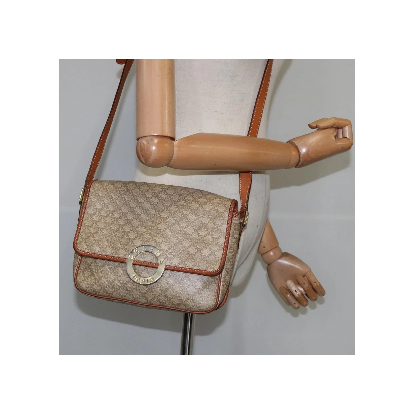 Sac À Bandoulière Celine Vintage Macadam Circle Logo - Beige - Image 13