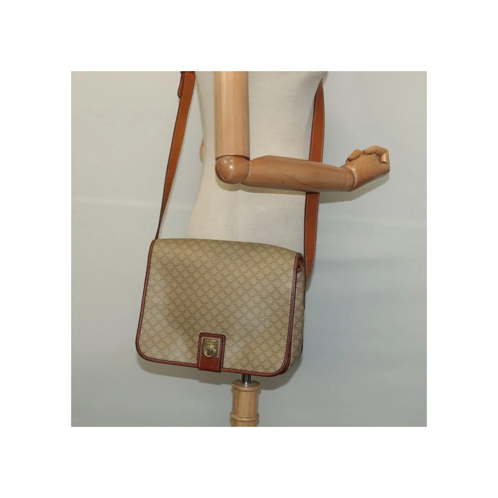 Sac À Bandoulière Celine Vintage Macadam - Beige - Image 13