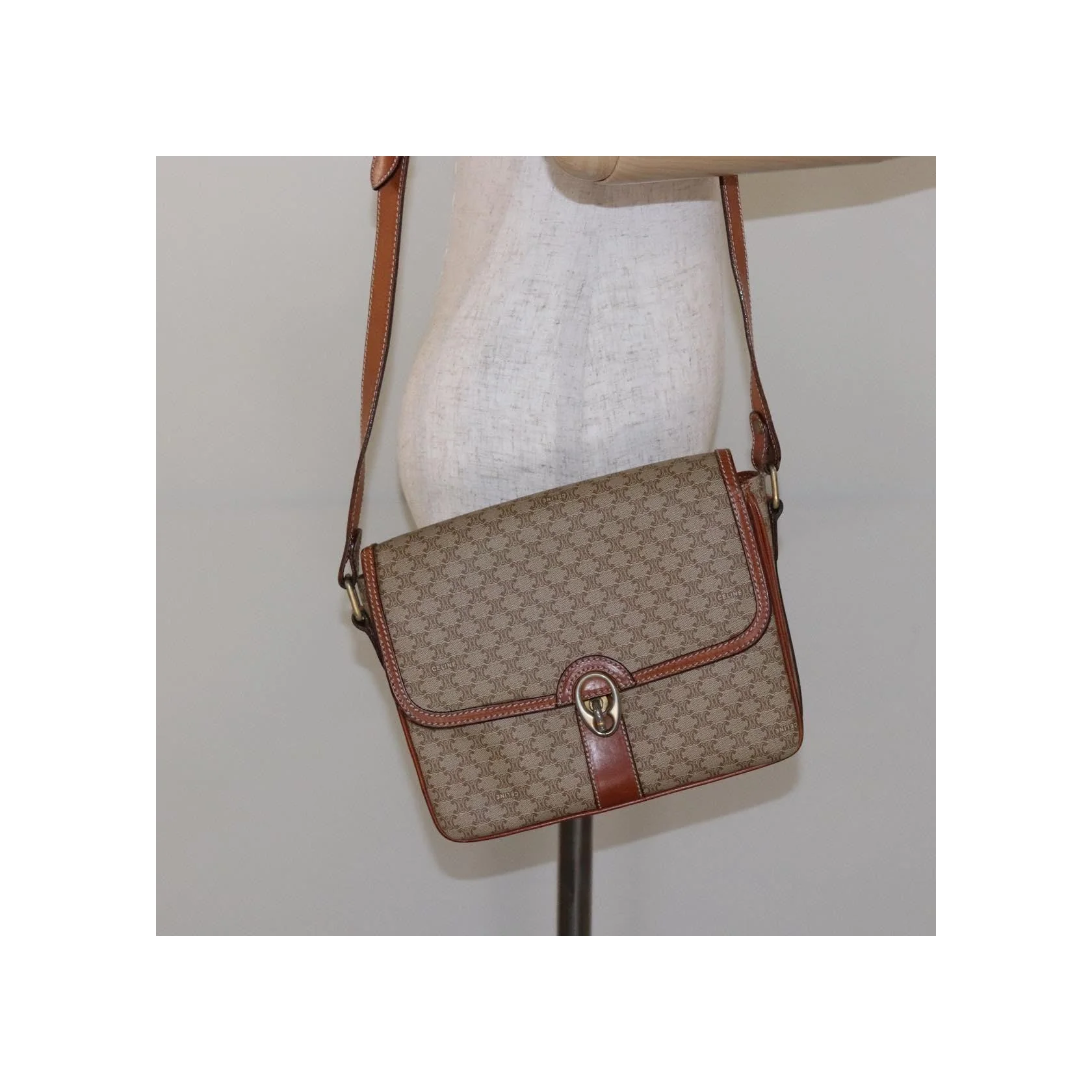 Sac À Bandoulière Celine Vintage Macadam - Beige - Image 14