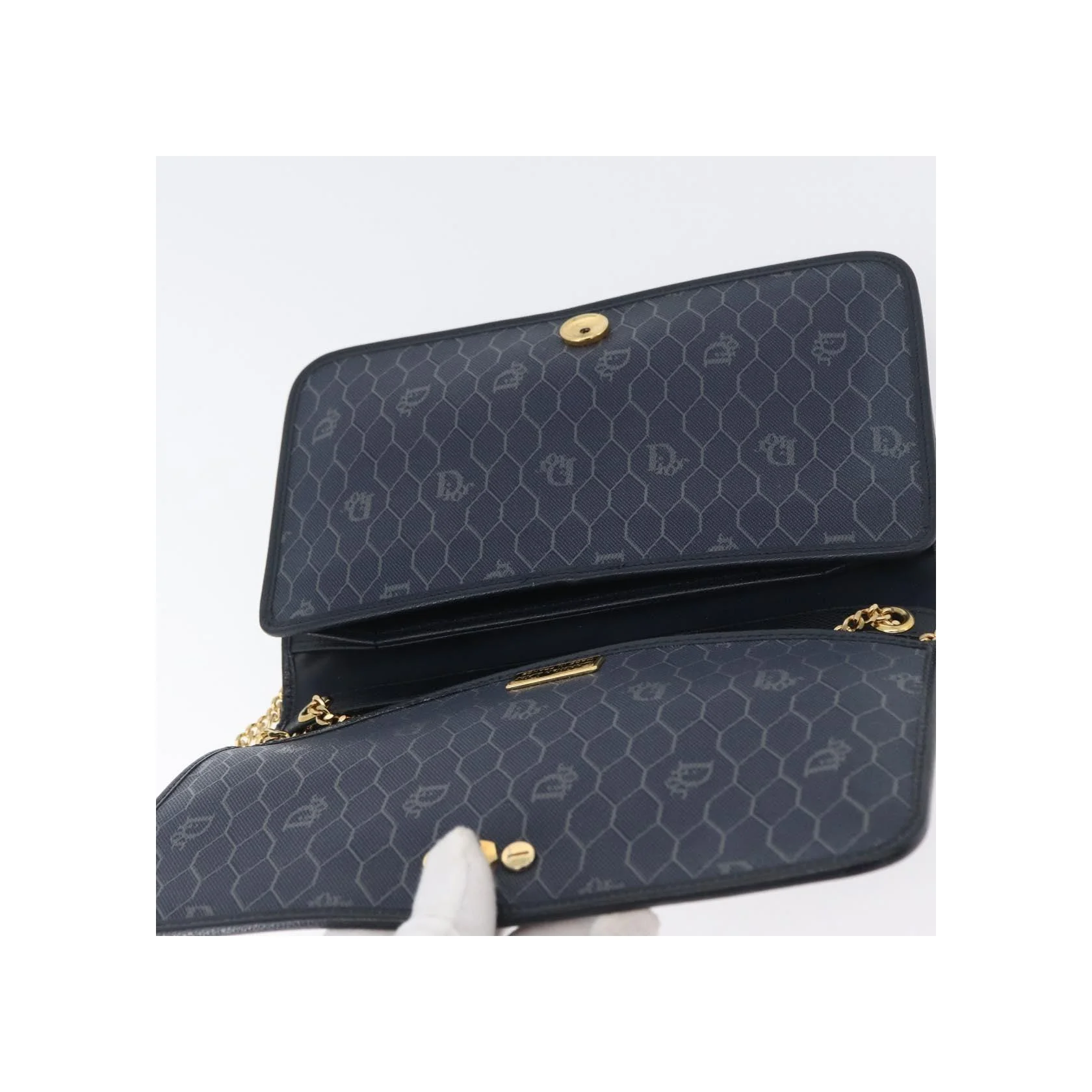 Sac À Bandoulière Christian Dior Vintage À Rabat Chaîne - Navy - Image 16