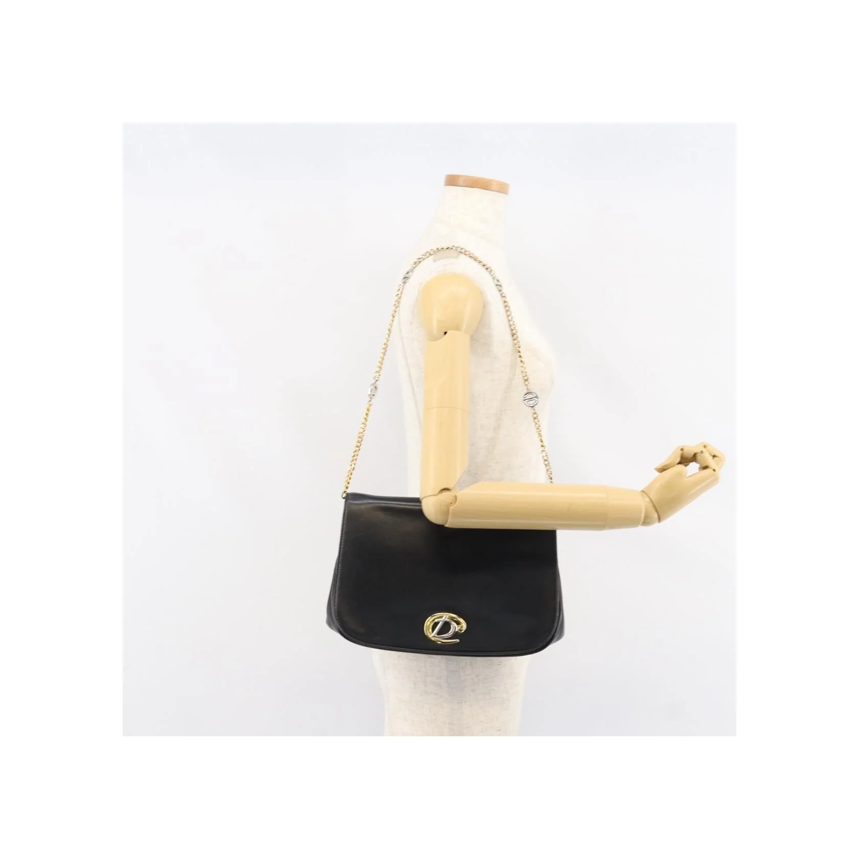 Sac À Bandoulière Christian Dior Vintage À Rabat Chaîne - Black - Image 12