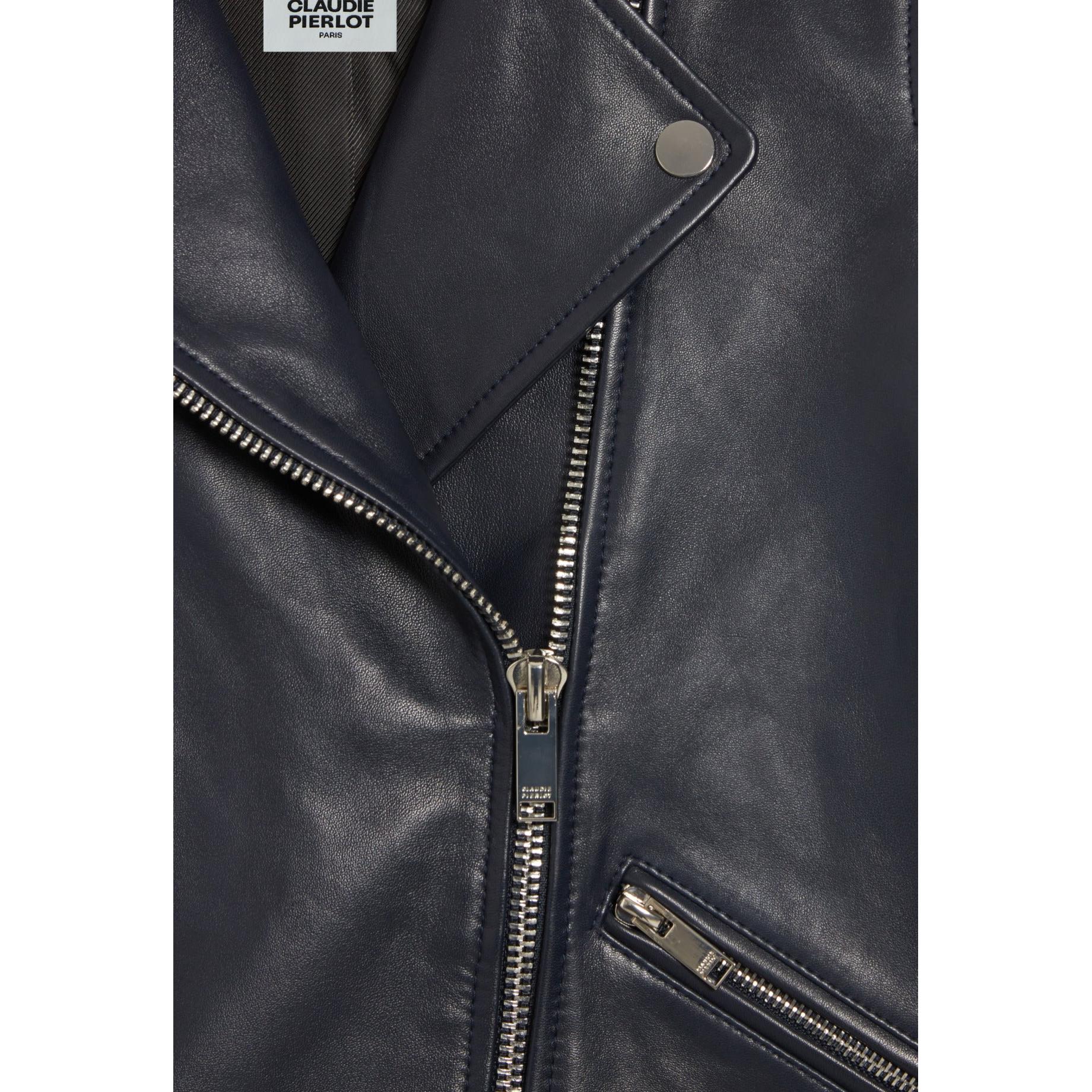 Veste En Cuir Lisse Bleu Marine - Image 5