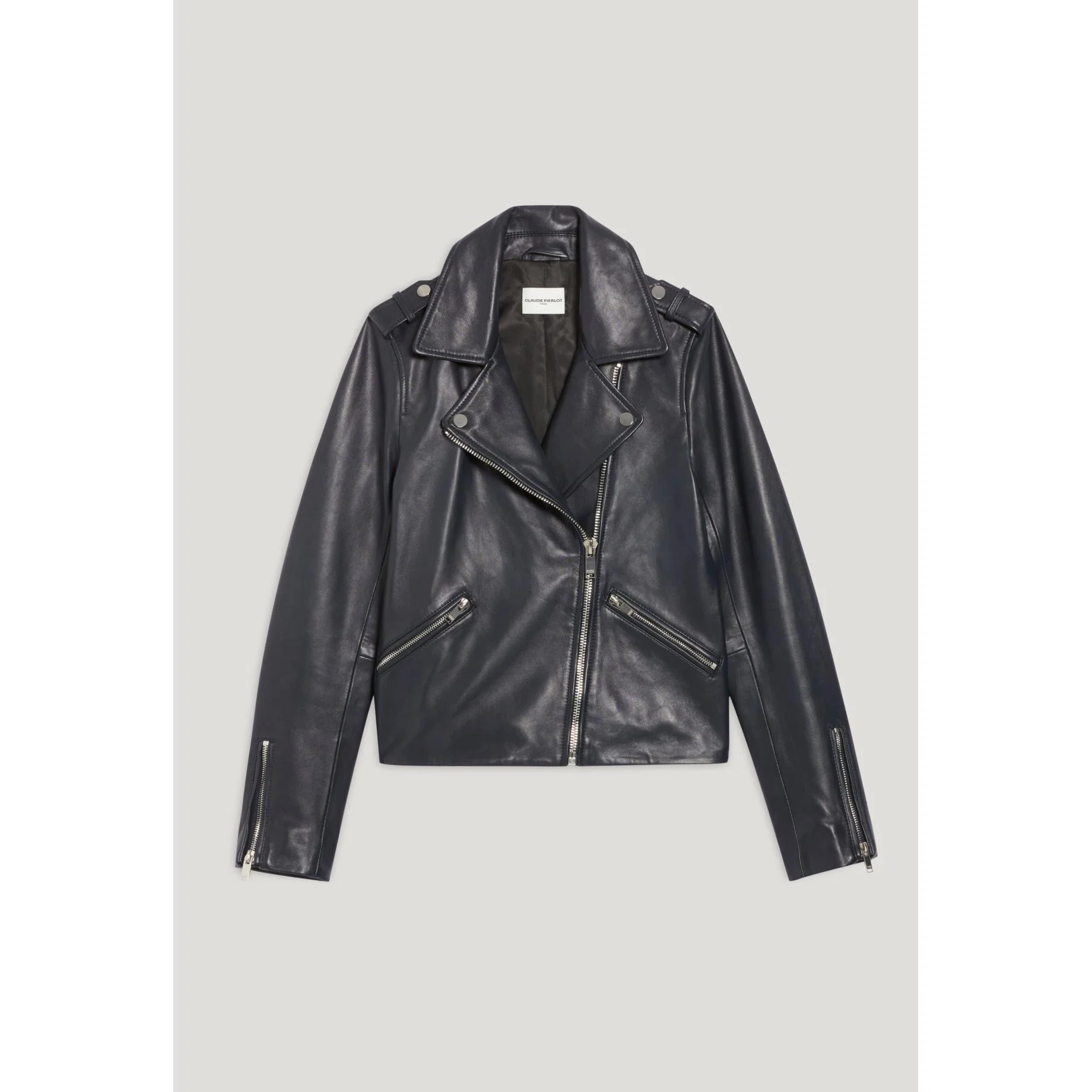 Veste En Cuir Lisse Bleu Marine - Image 6