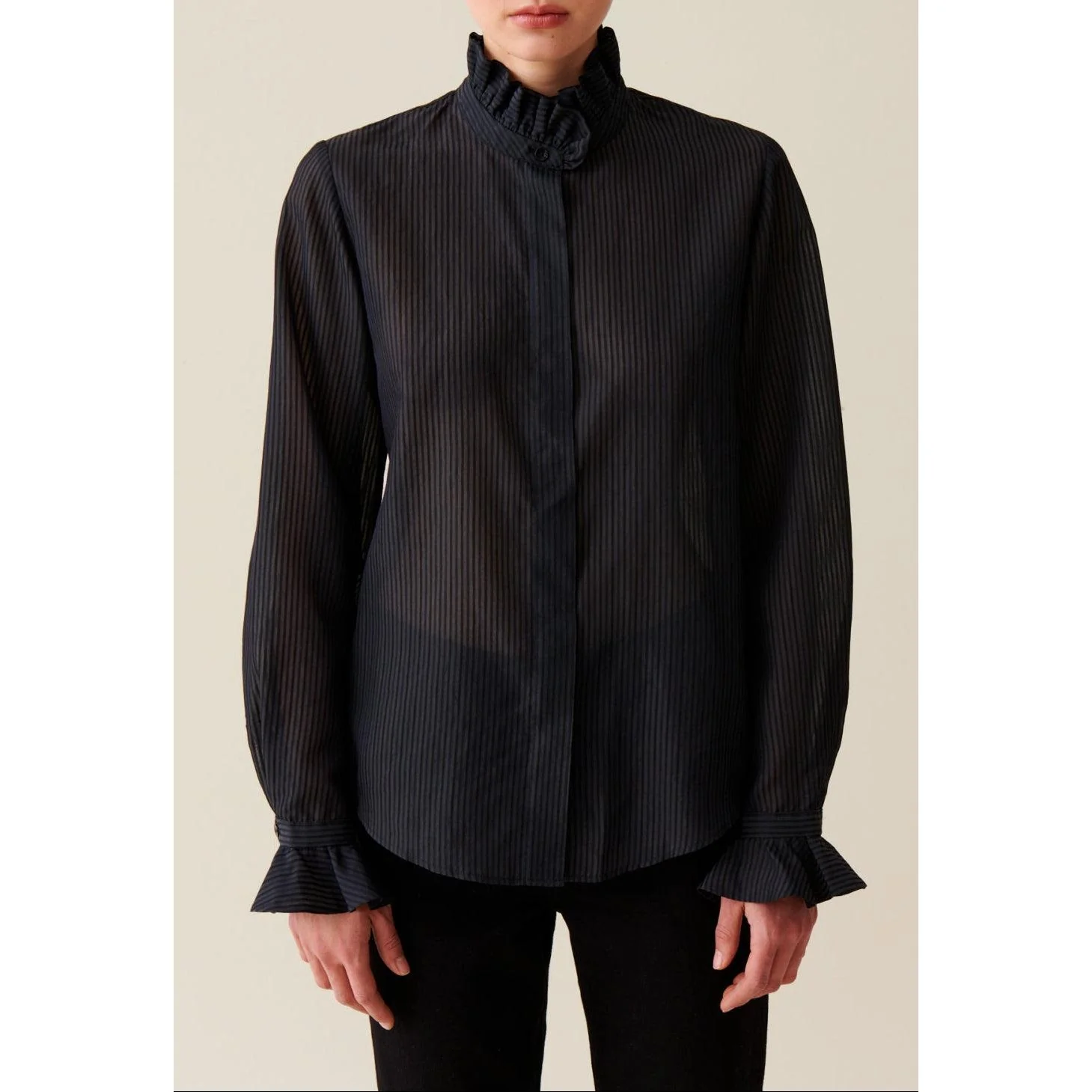 Chemise Fluide Col Volanté Rayures - Image 5