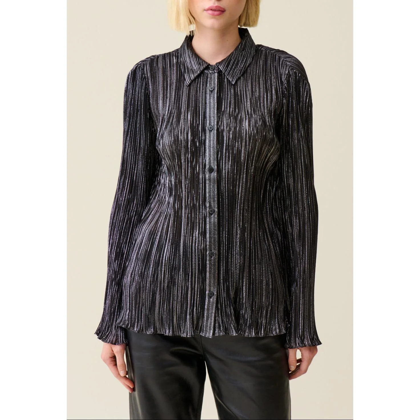Blouse Plissée Fluide Argentée - Image 6