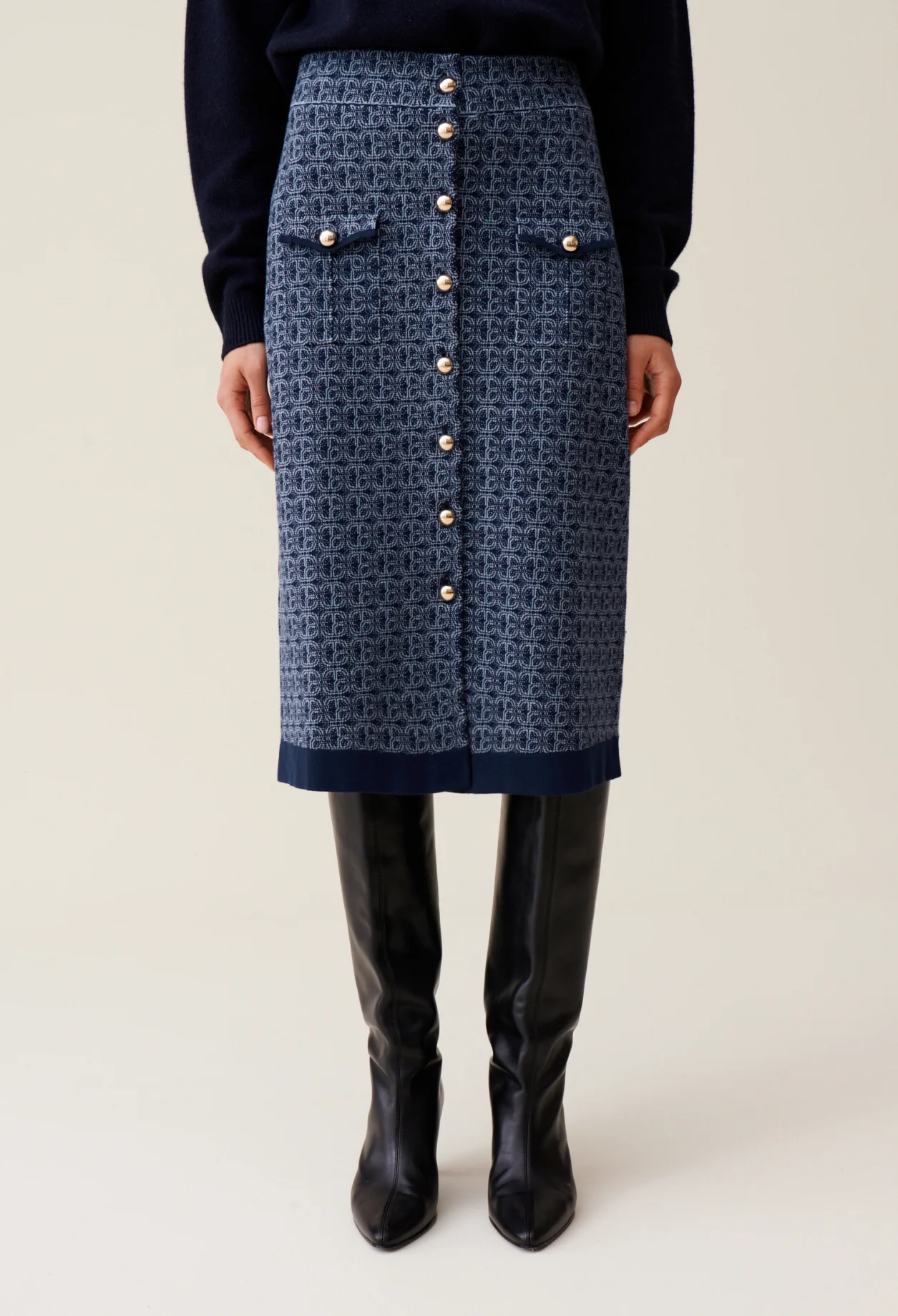 Jupe Monogramme Taille Haute Marine - Image 3