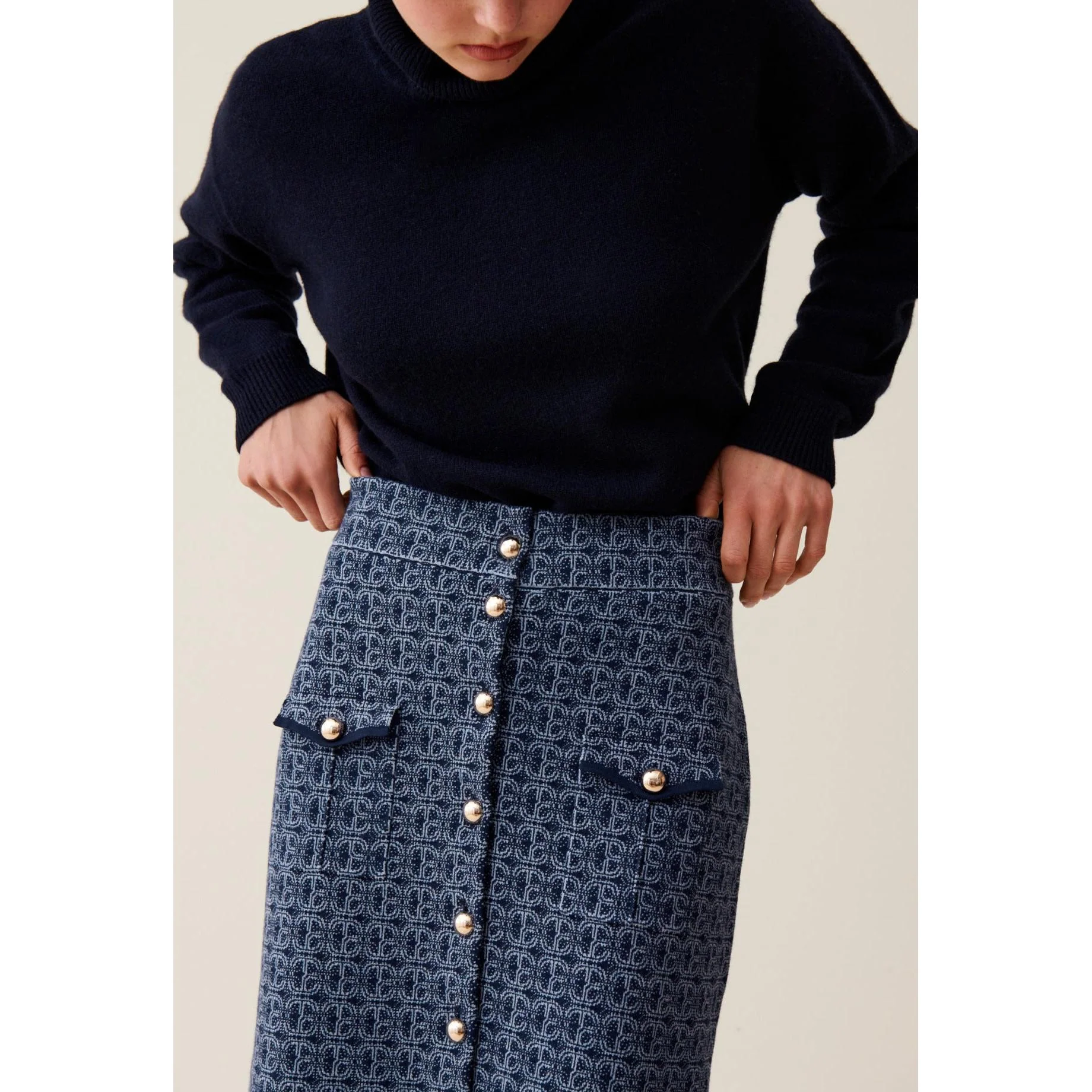 Jupe Monogramme Taille Haute Marine - Image 4
