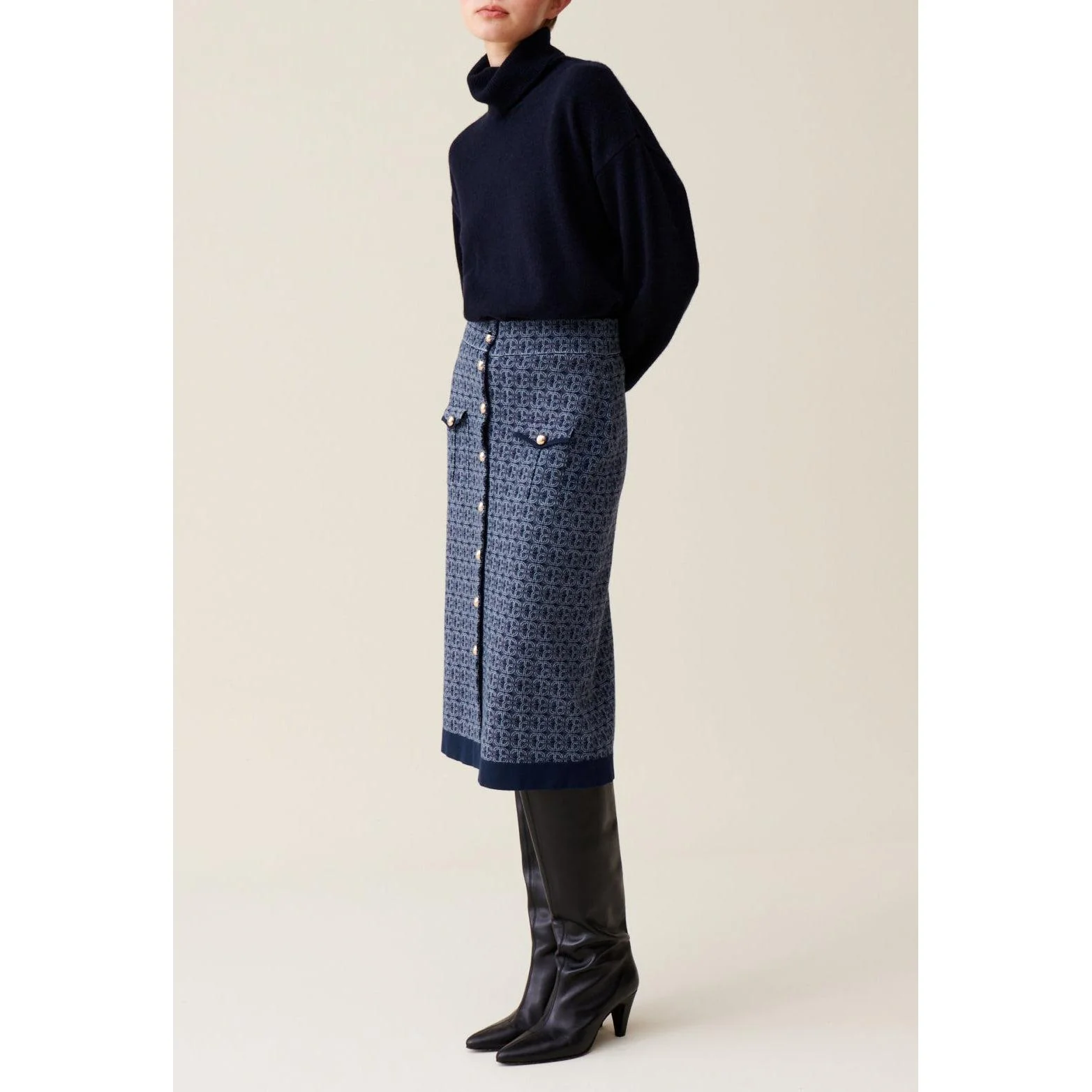 Jupe Monogramme Taille Haute Marine - Image 5
