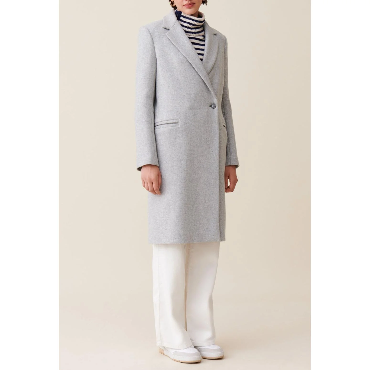 Manteau Mi-Long Tailleur Gris Clair - Image 2