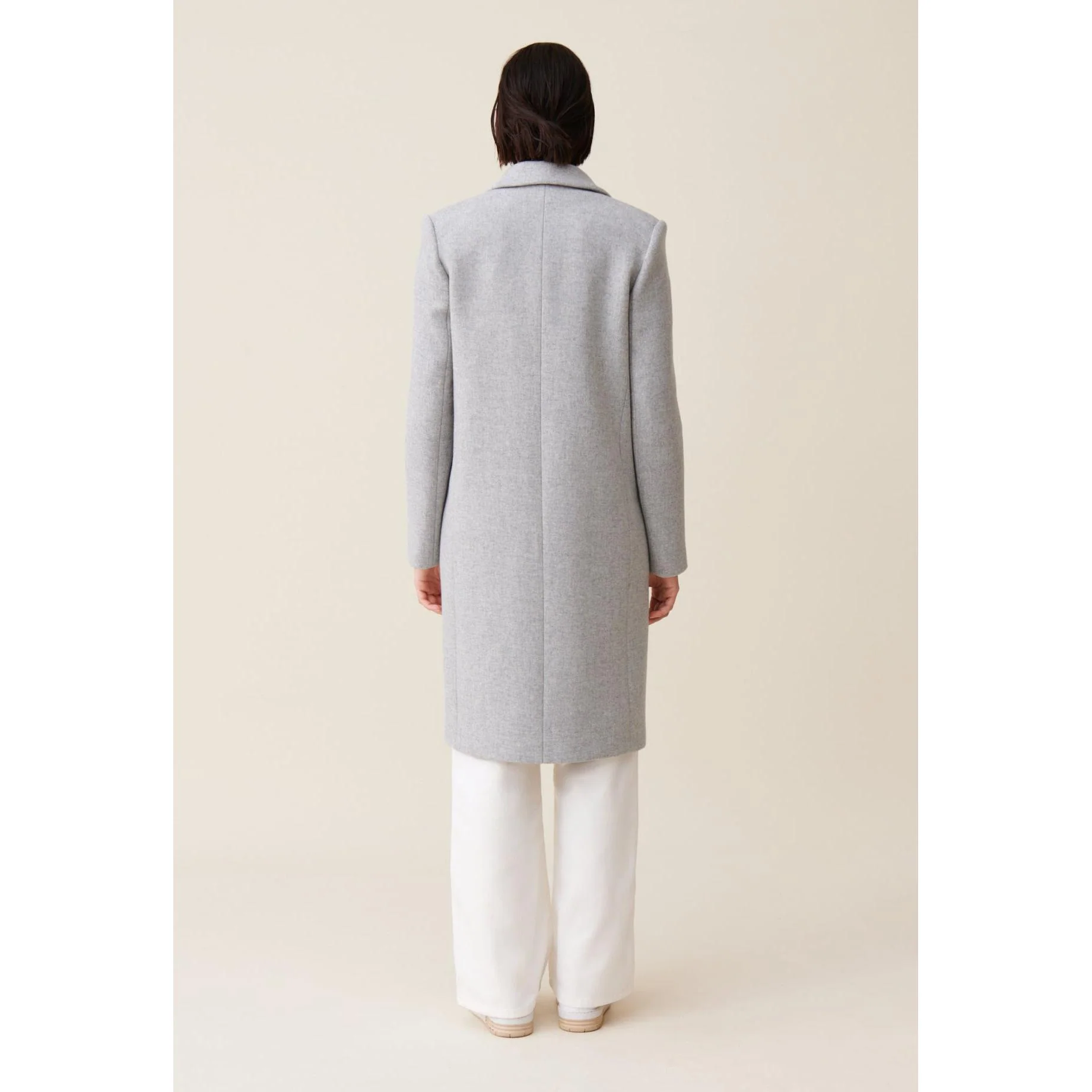 Manteau Mi-Long Tailleur Gris Clair - Image 4