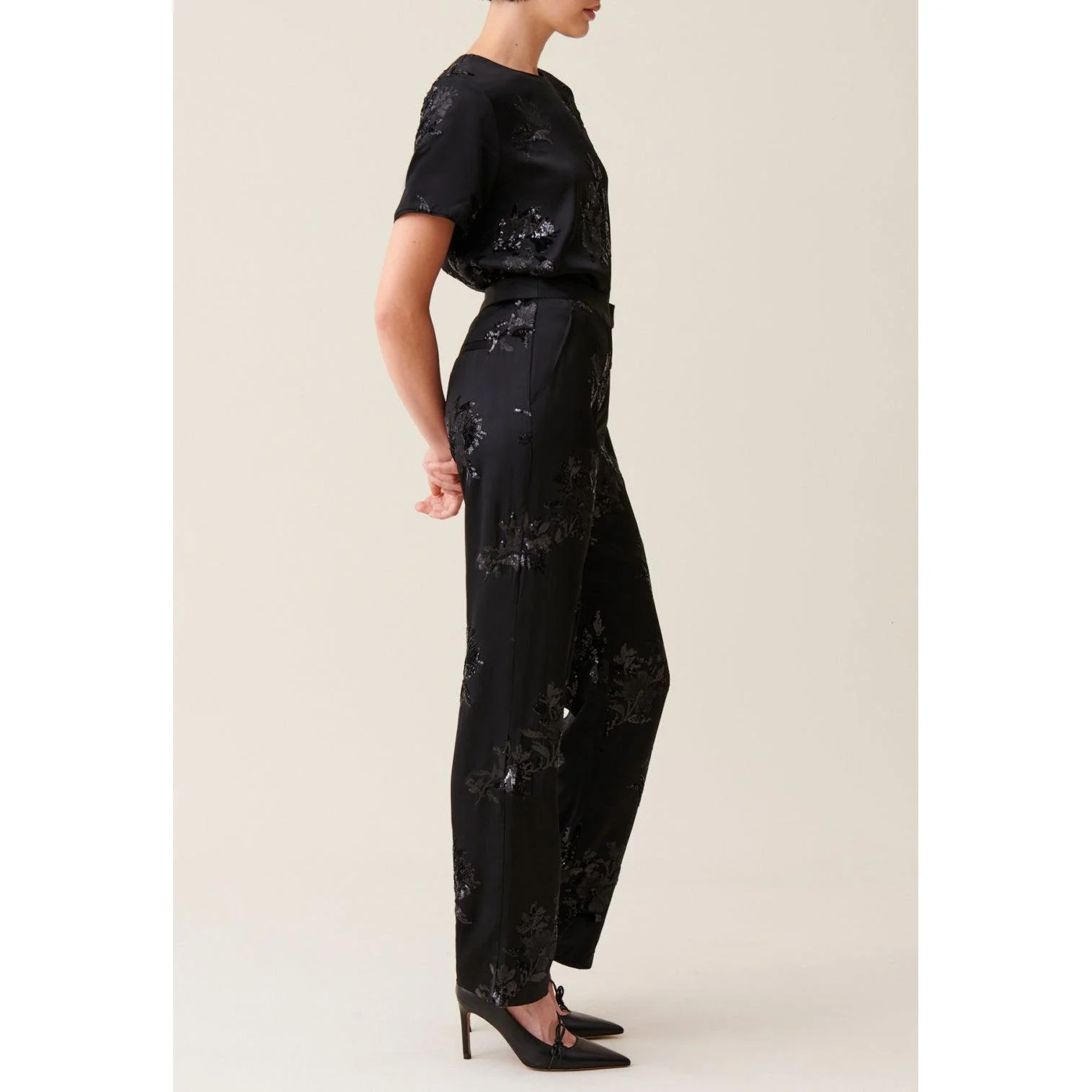 Pantalon Sequins Brodés Noir - Image 2