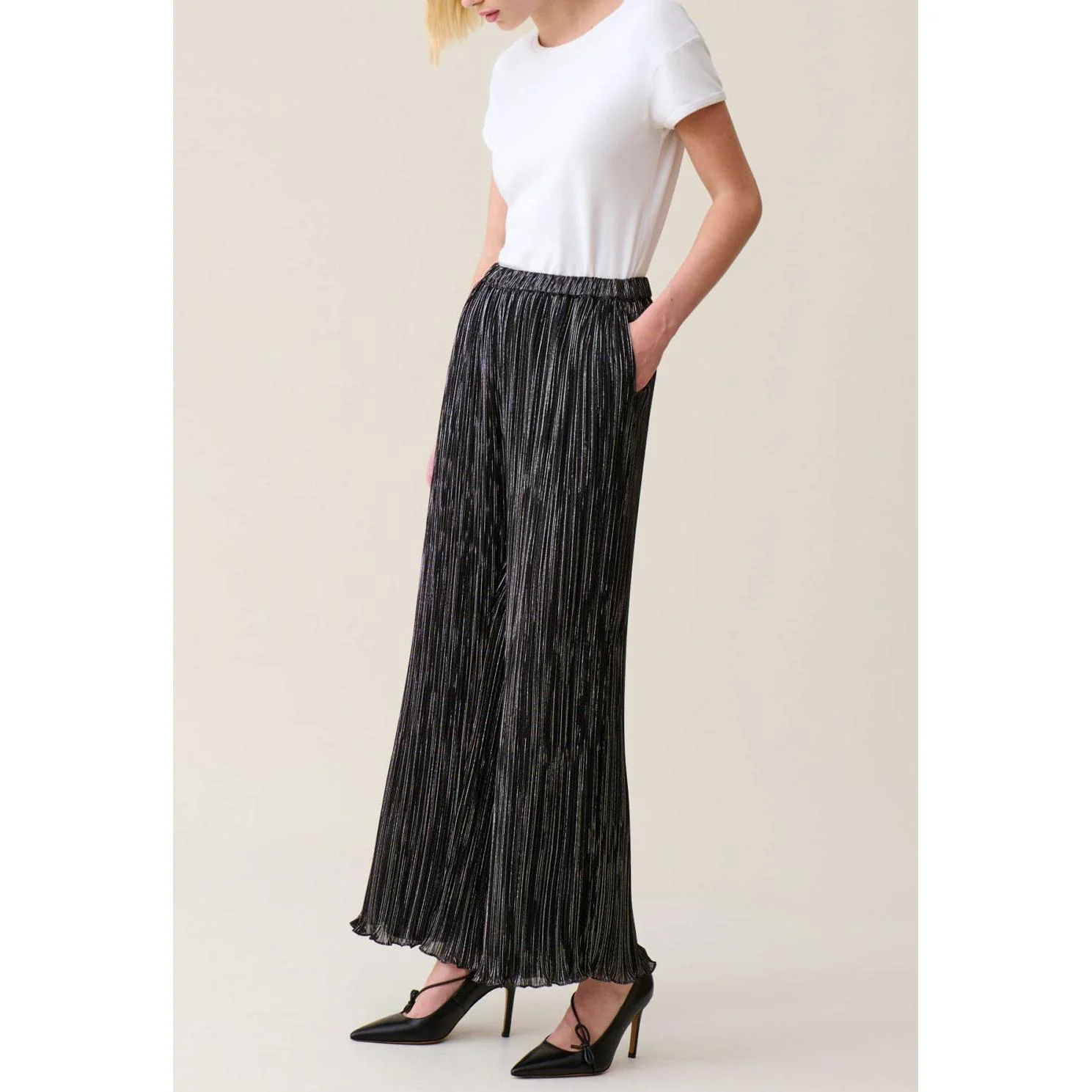 Pantalon Fluide Plissé Argenté - Image 2