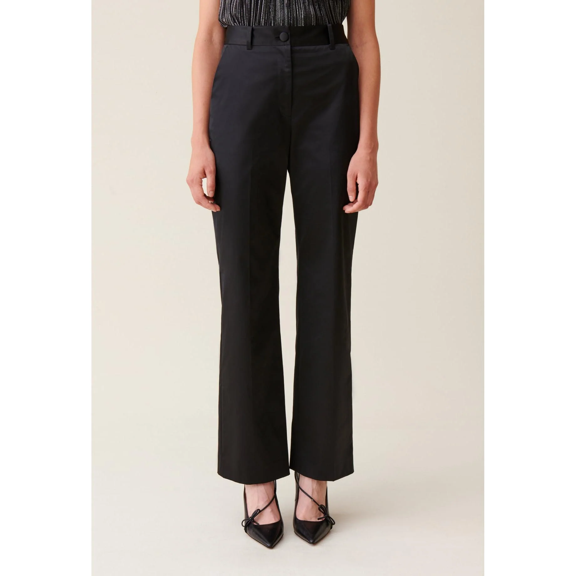 Pantalon Satiné Slim Droit Noir - Image 2