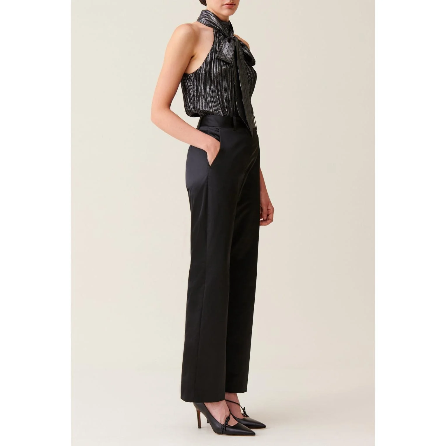 Pantalon Satiné Slim Droit Noir - Image 3