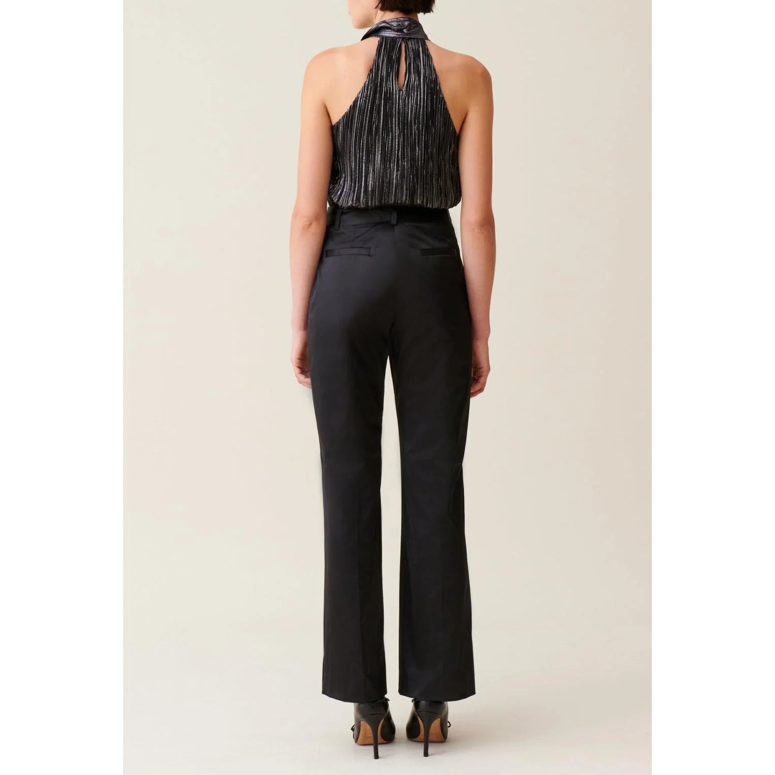 Pantalon Satiné Slim Droit Noir - Image 4