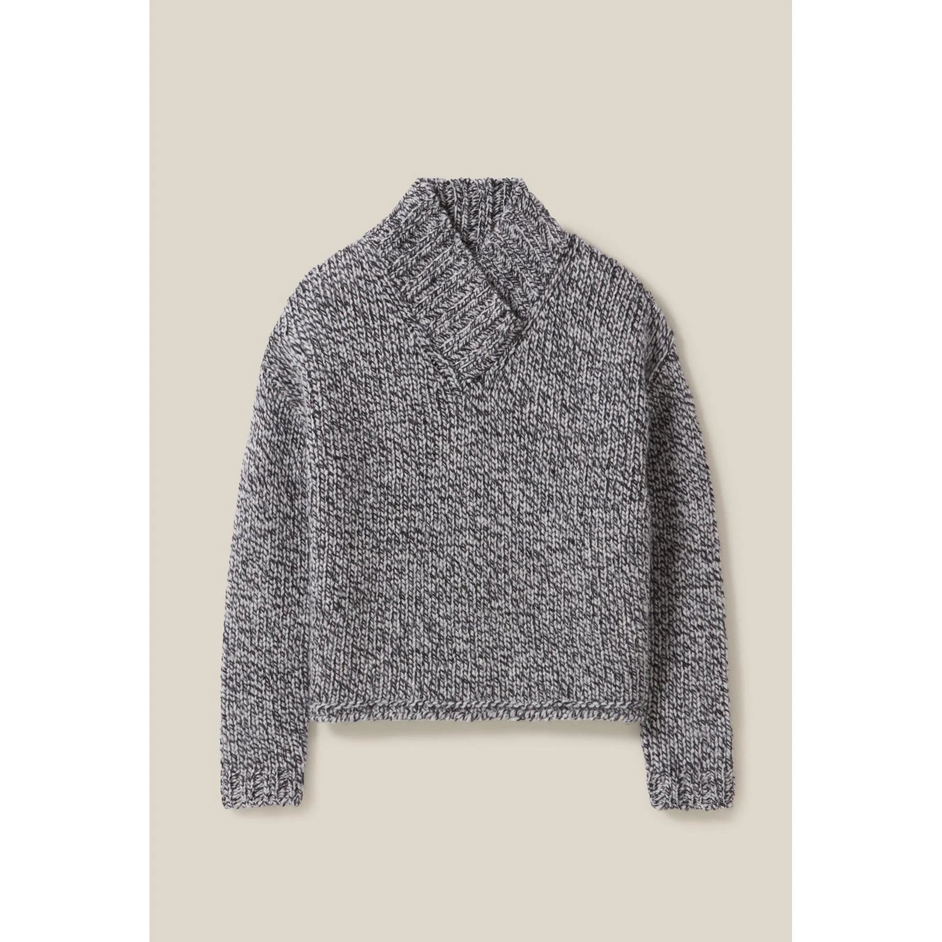 Pull Grosse Maille Col V Gris - Image 7