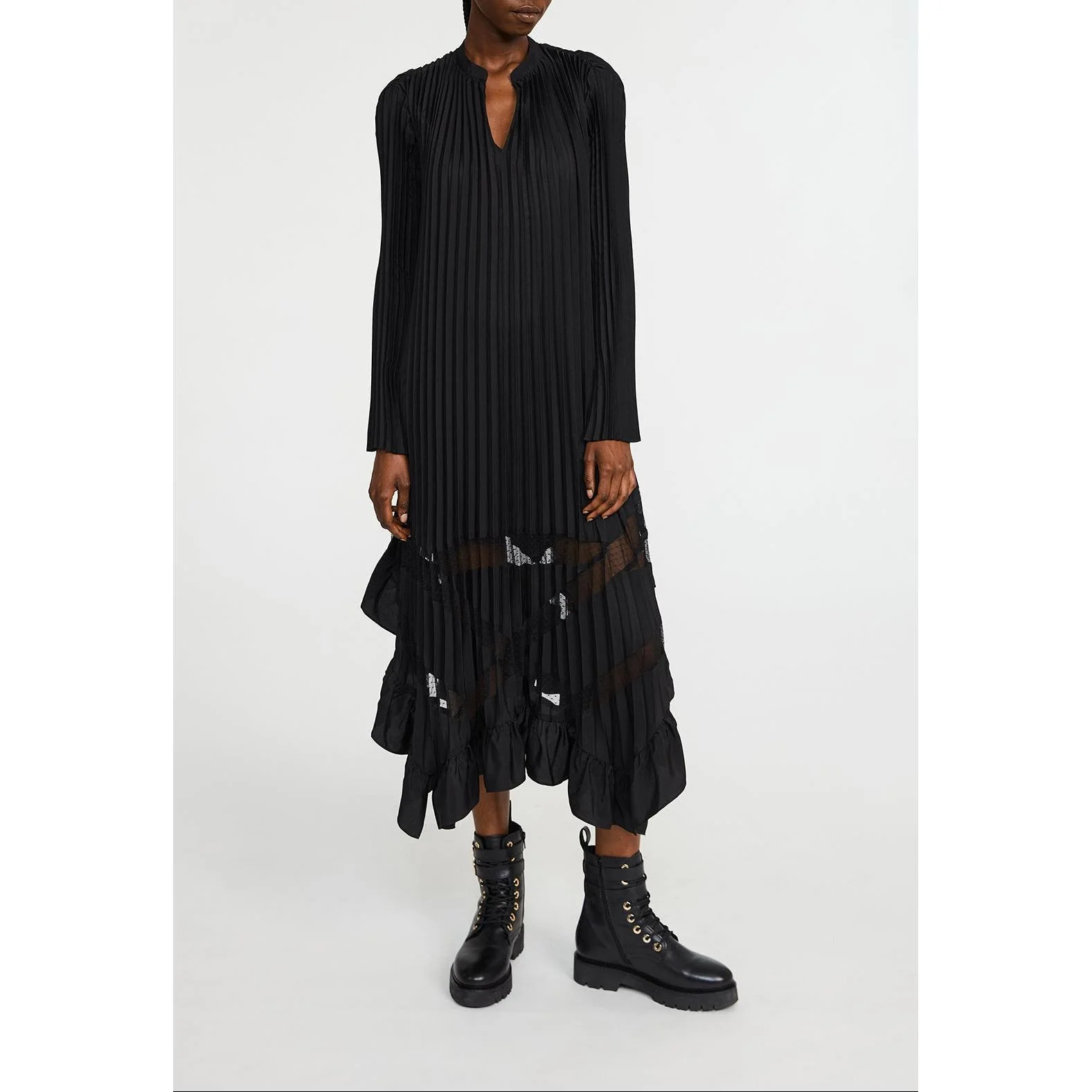 Robe Noire Longue Plissée À Volants - Image 5