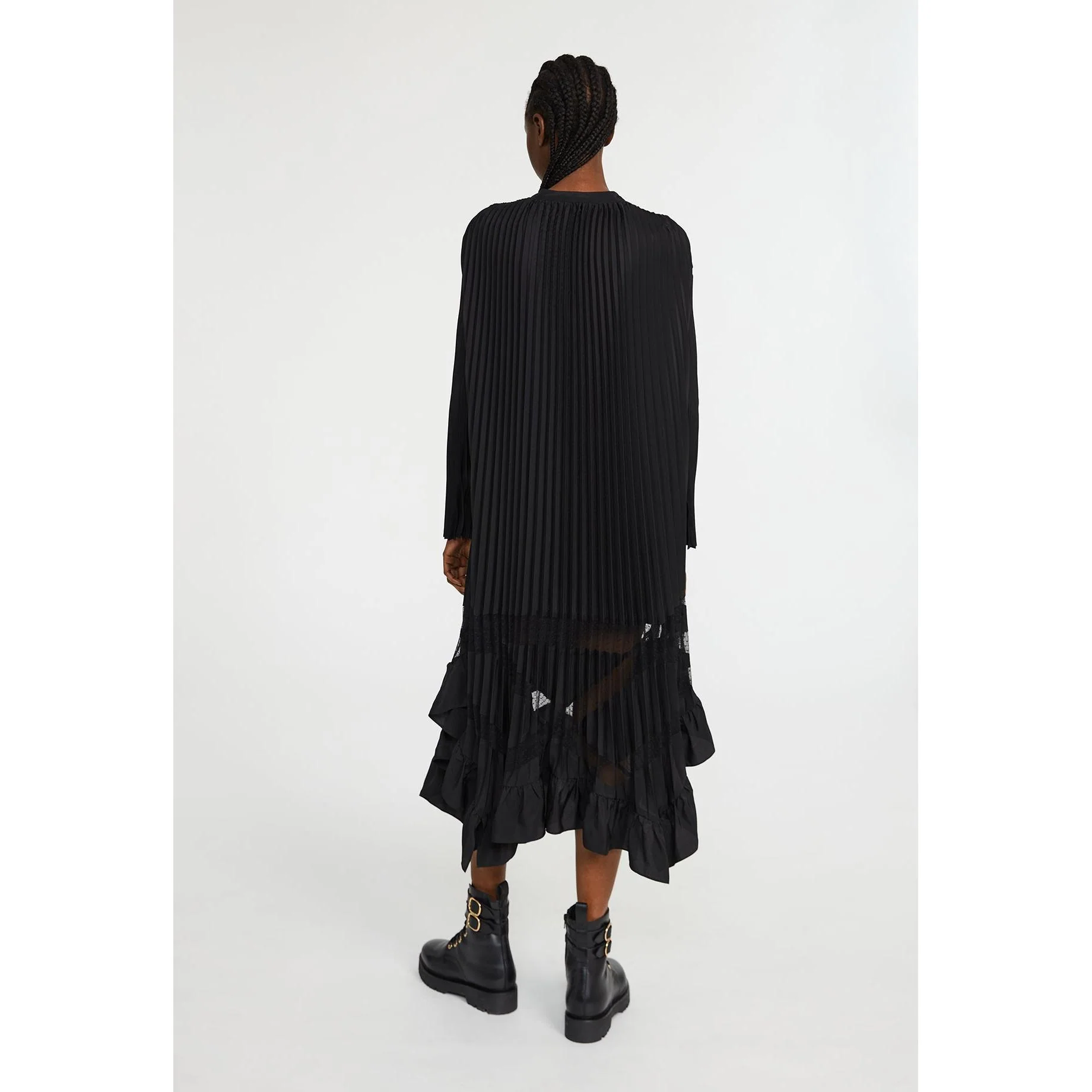 Robe Noire Longue Plissée À Volants - Image 6