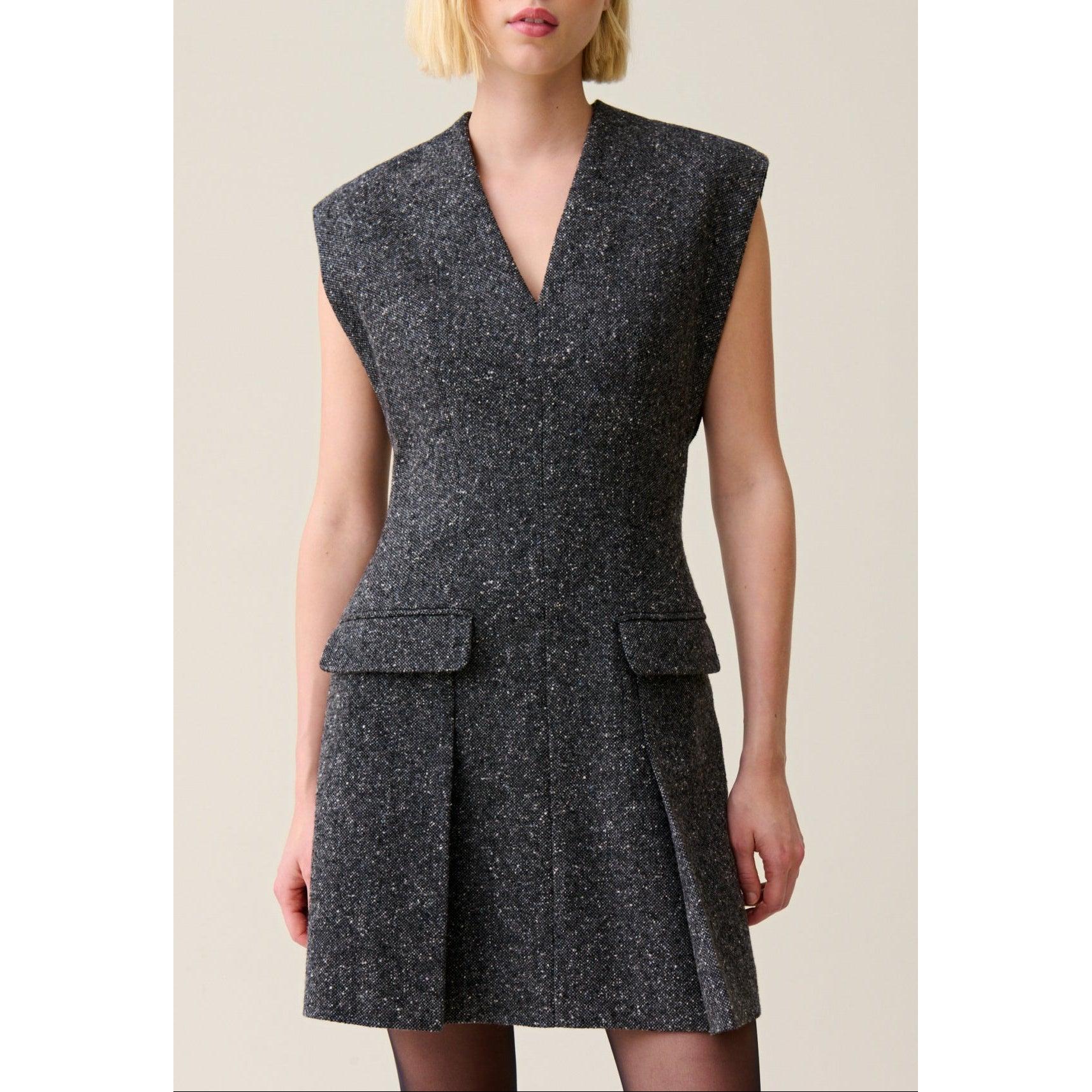 Robe Grise Cintrée Tailleur Tweed - Image 3