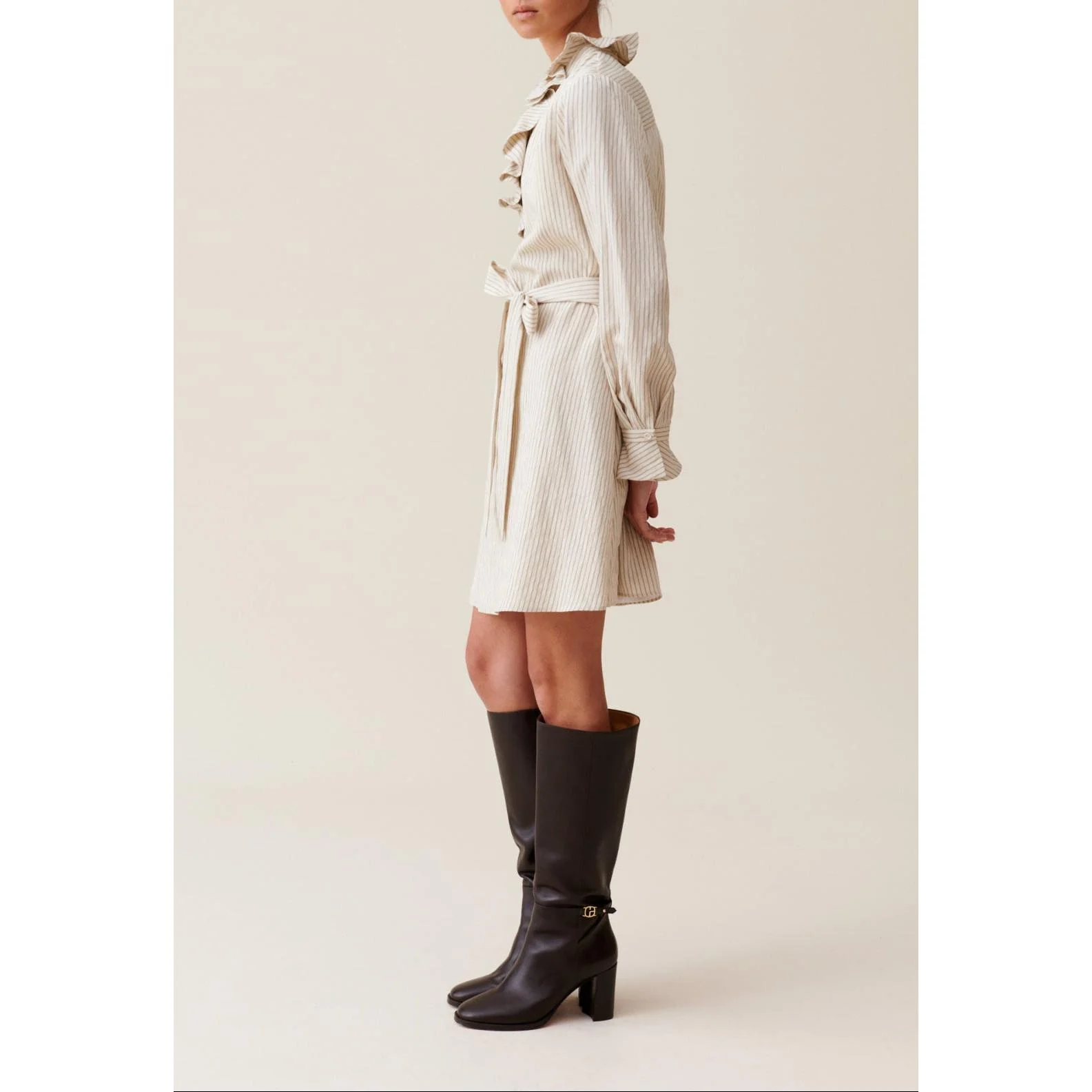 Robe Rayée Col Volanté - Image 3