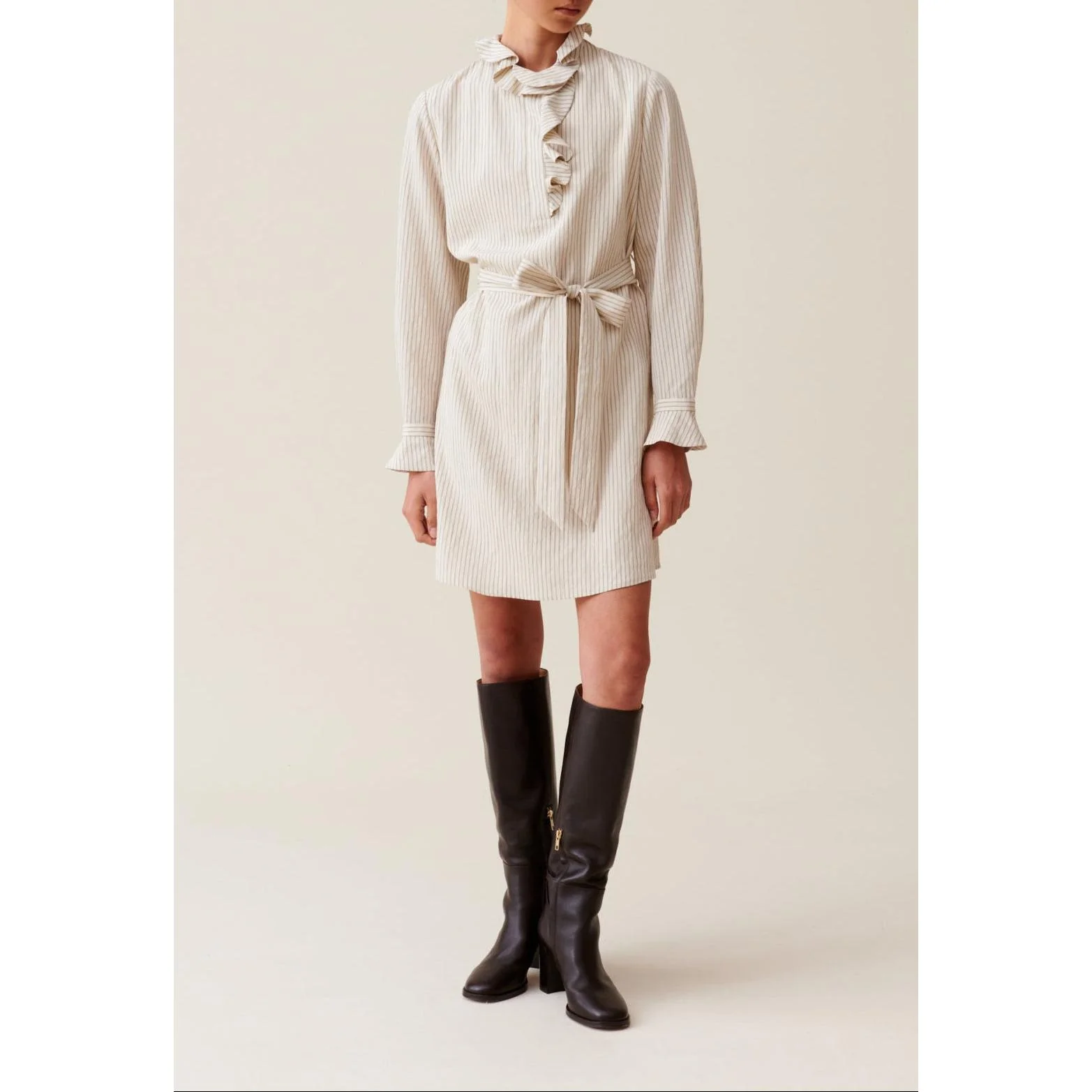 Robe Rayée Col Volanté - Image 4