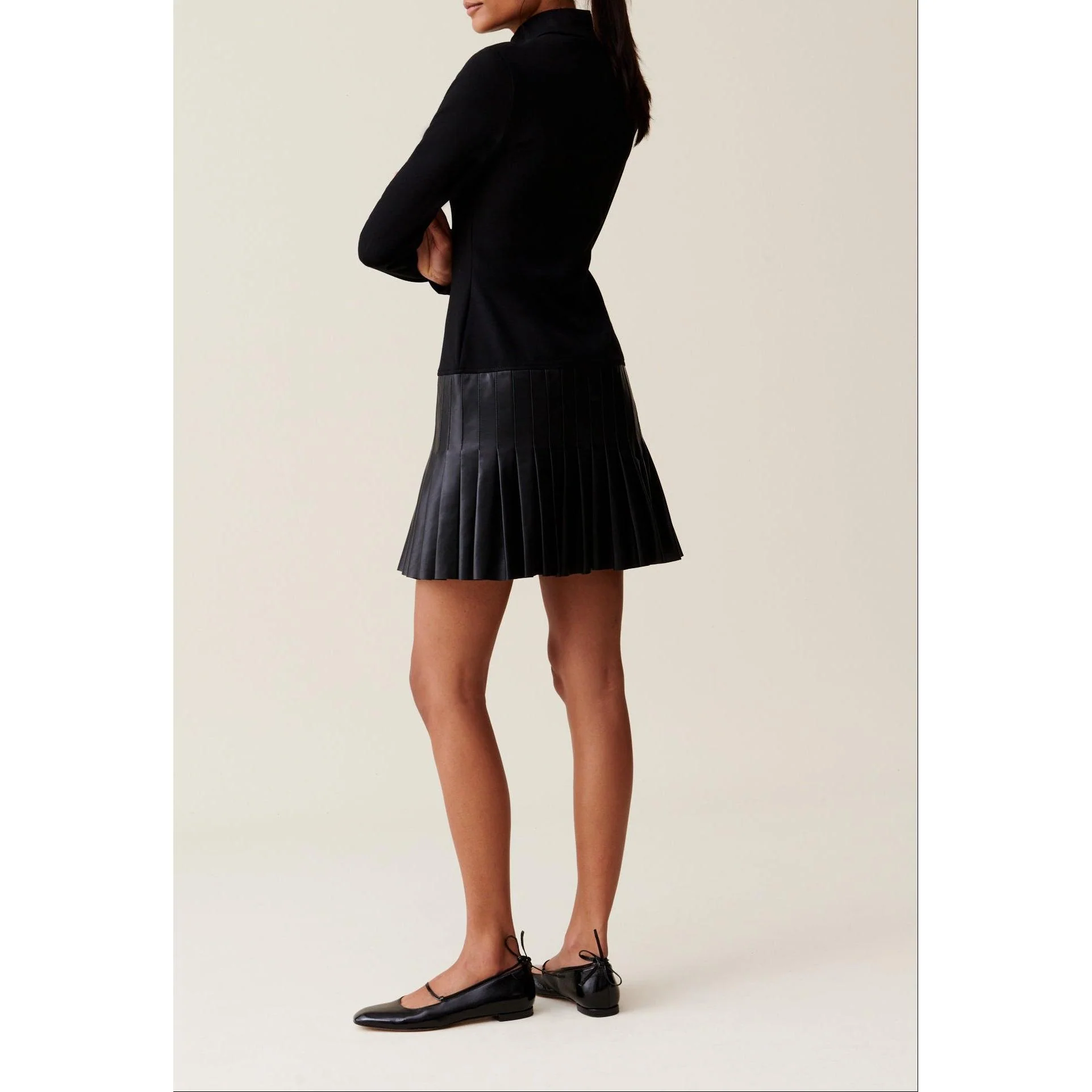 Robe Noire Bi-Matière Cuir - Image 2