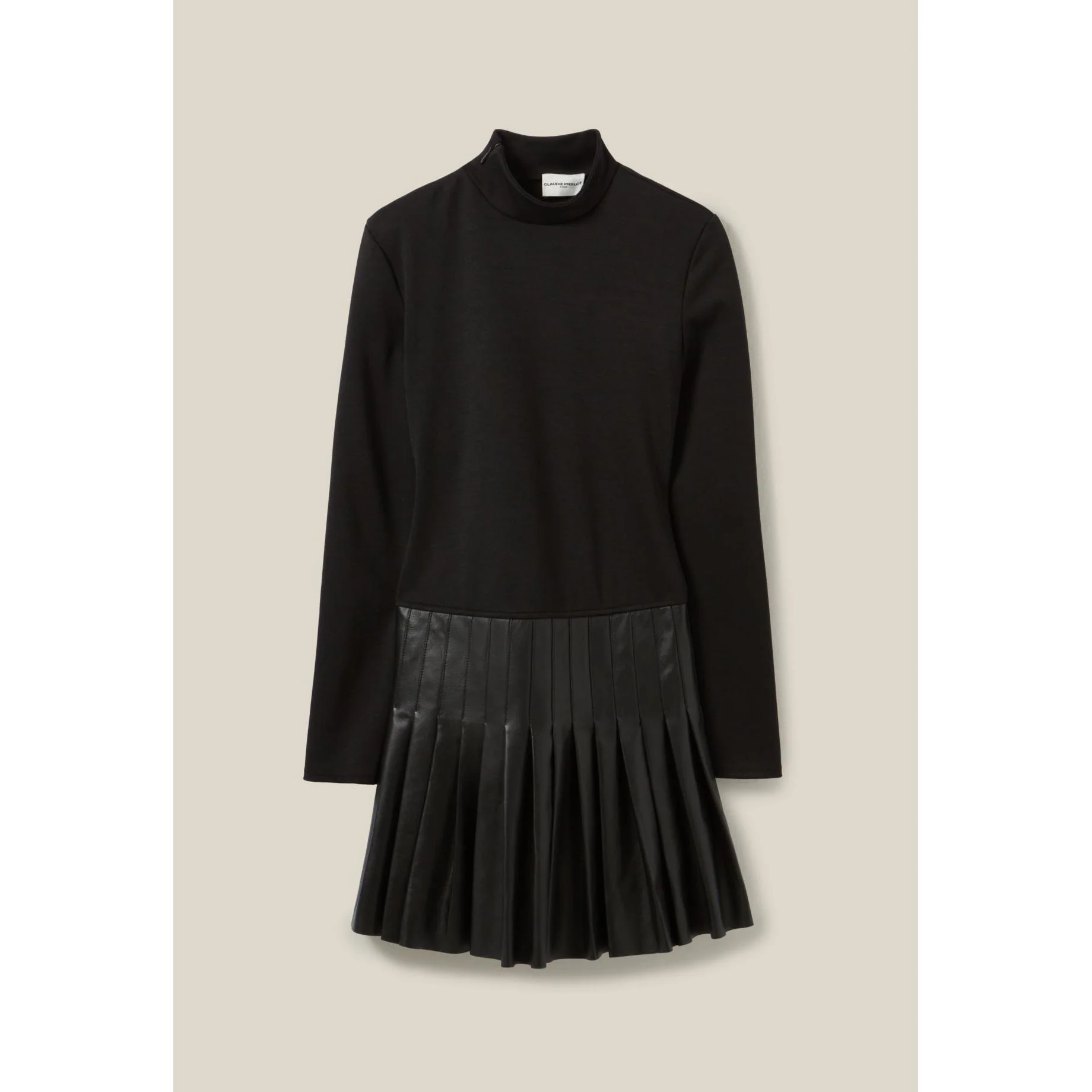 Robe Noire Bi-Matière Cuir - Image 5