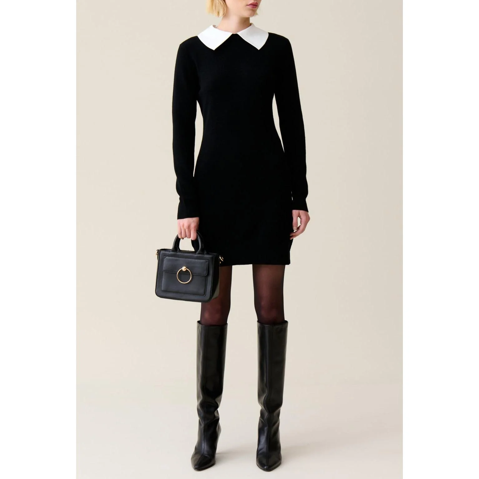 Robe Maille Noir Col Amovible - Image 3