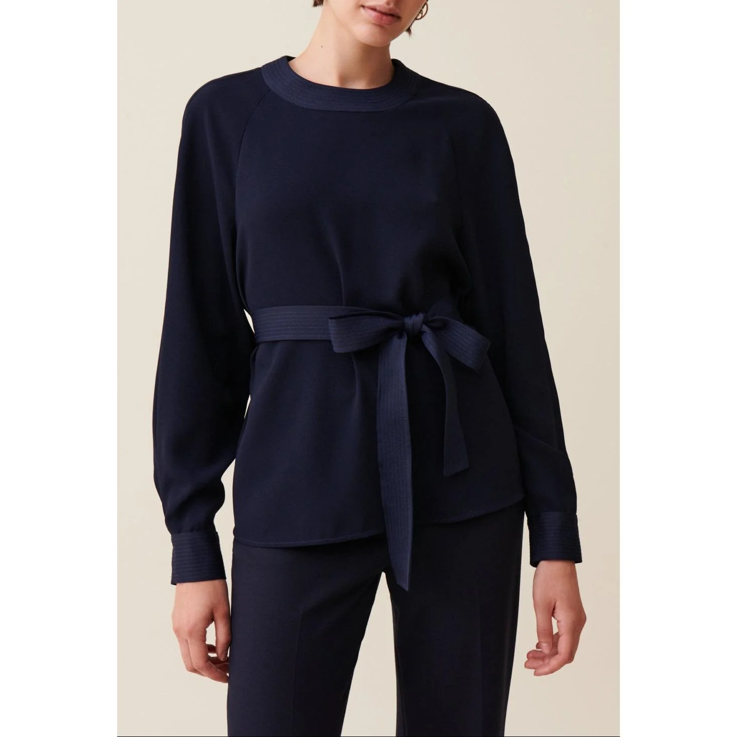 Blouse Fluide Ceinturée Marine - Image 3