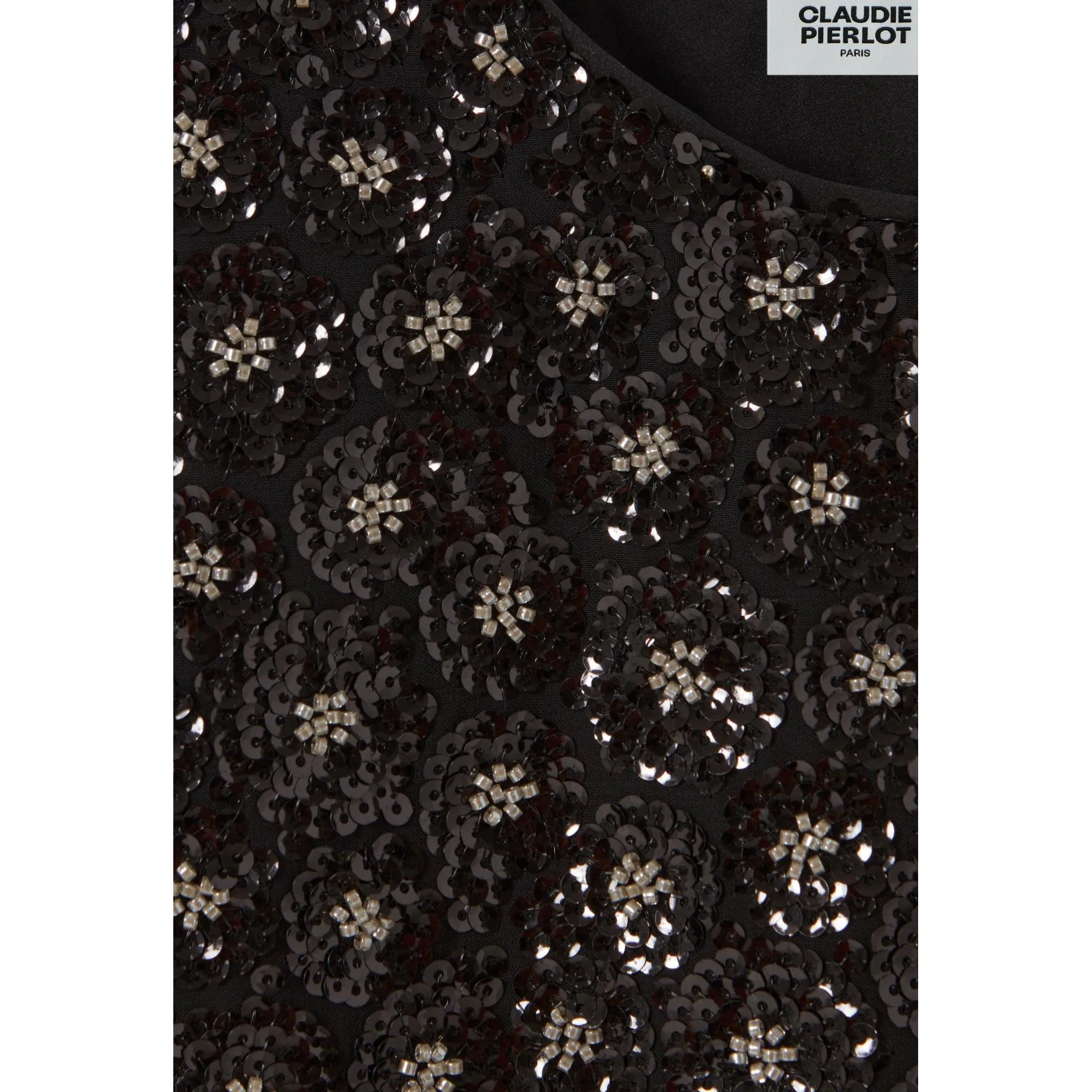 Top Noir Sequins Brodés Dos Ouvert - Image 7