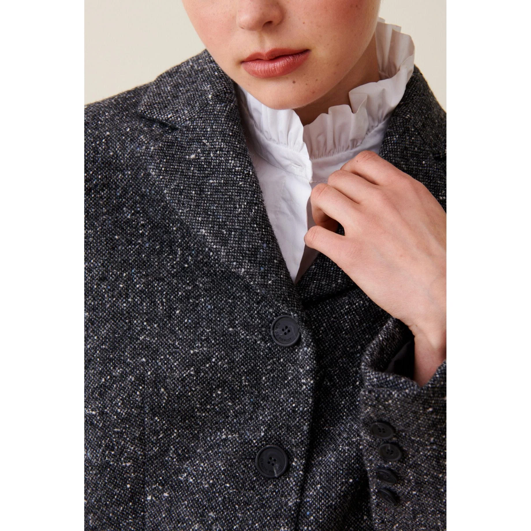 Veste Tweed Gris Laine Mélangée - Image 2
