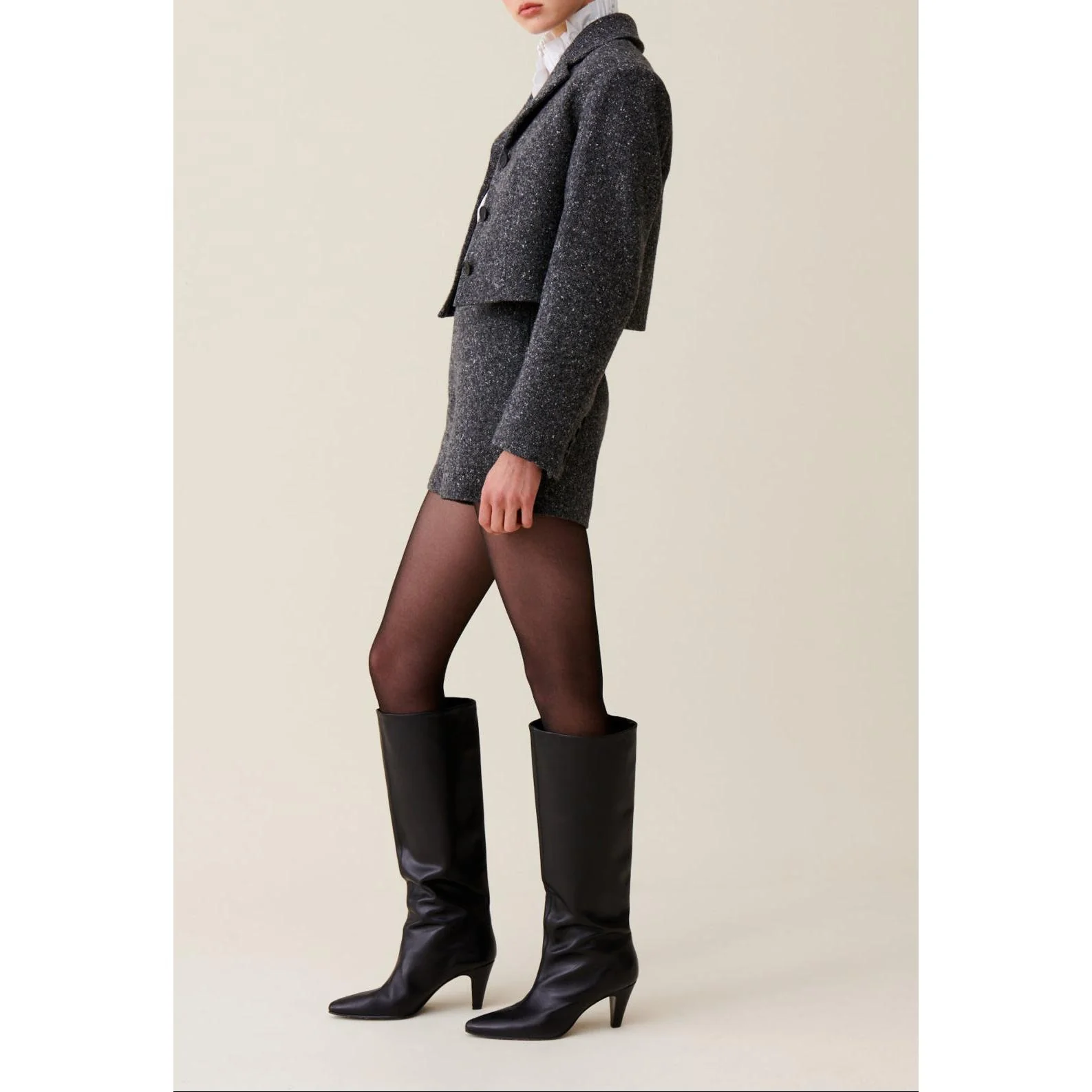 Veste Tweed Gris Laine Mélangée - Image 3