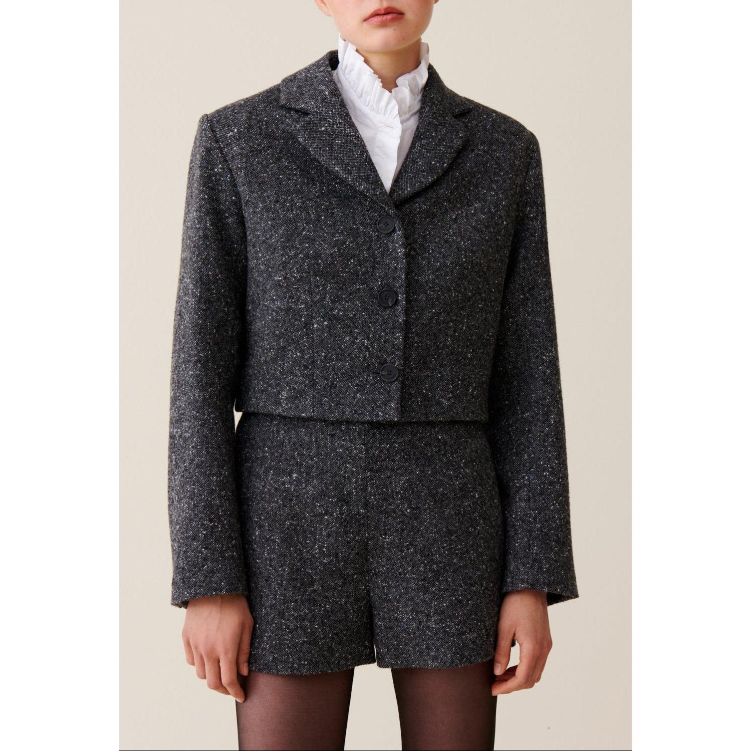 Veste Tweed Gris Laine Mélangée - Image 4
