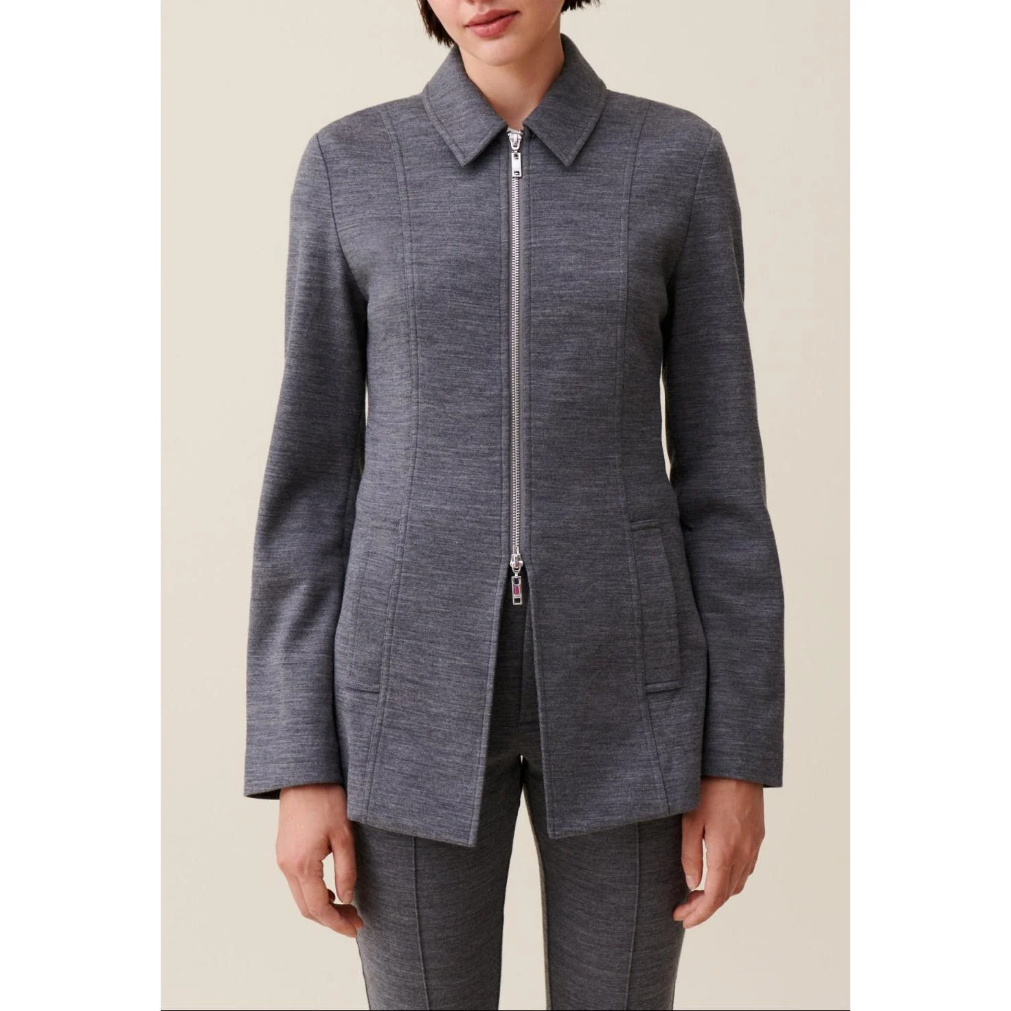 Veste Cintrée Zippée Grise - Image 3