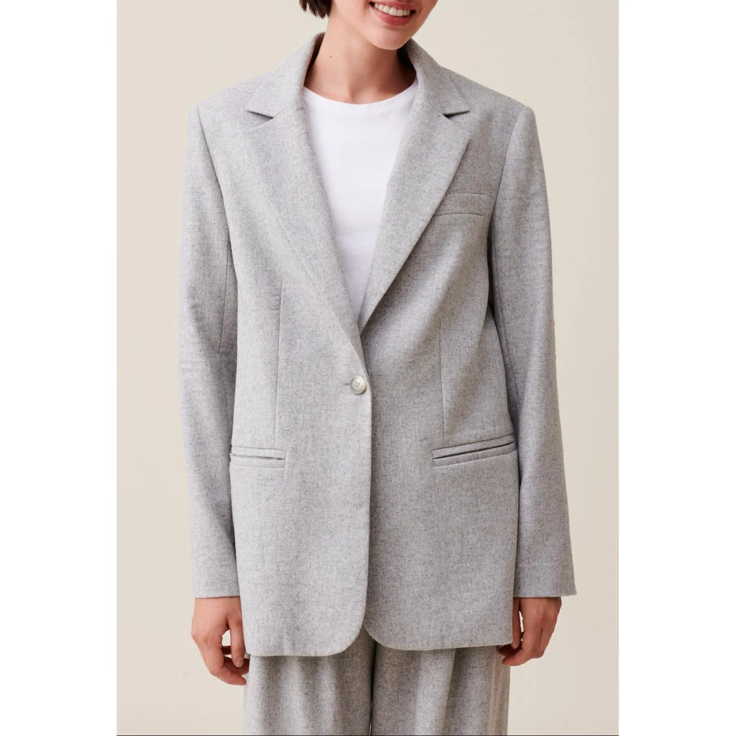 Veste Tailleur Gris Laine Mélangée - Image 3