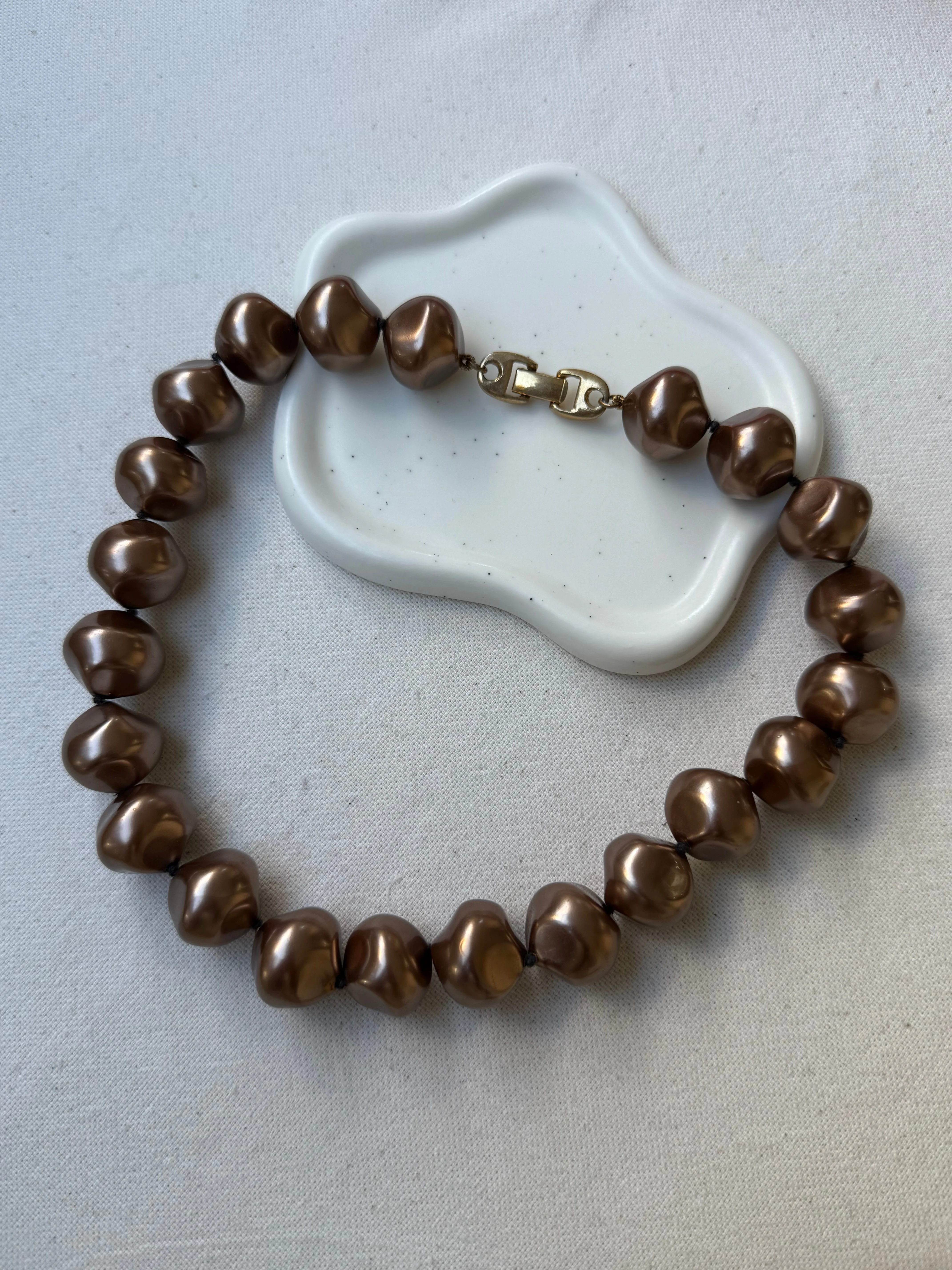 Collier Vintage - Perles Marron Glacé - Image 2