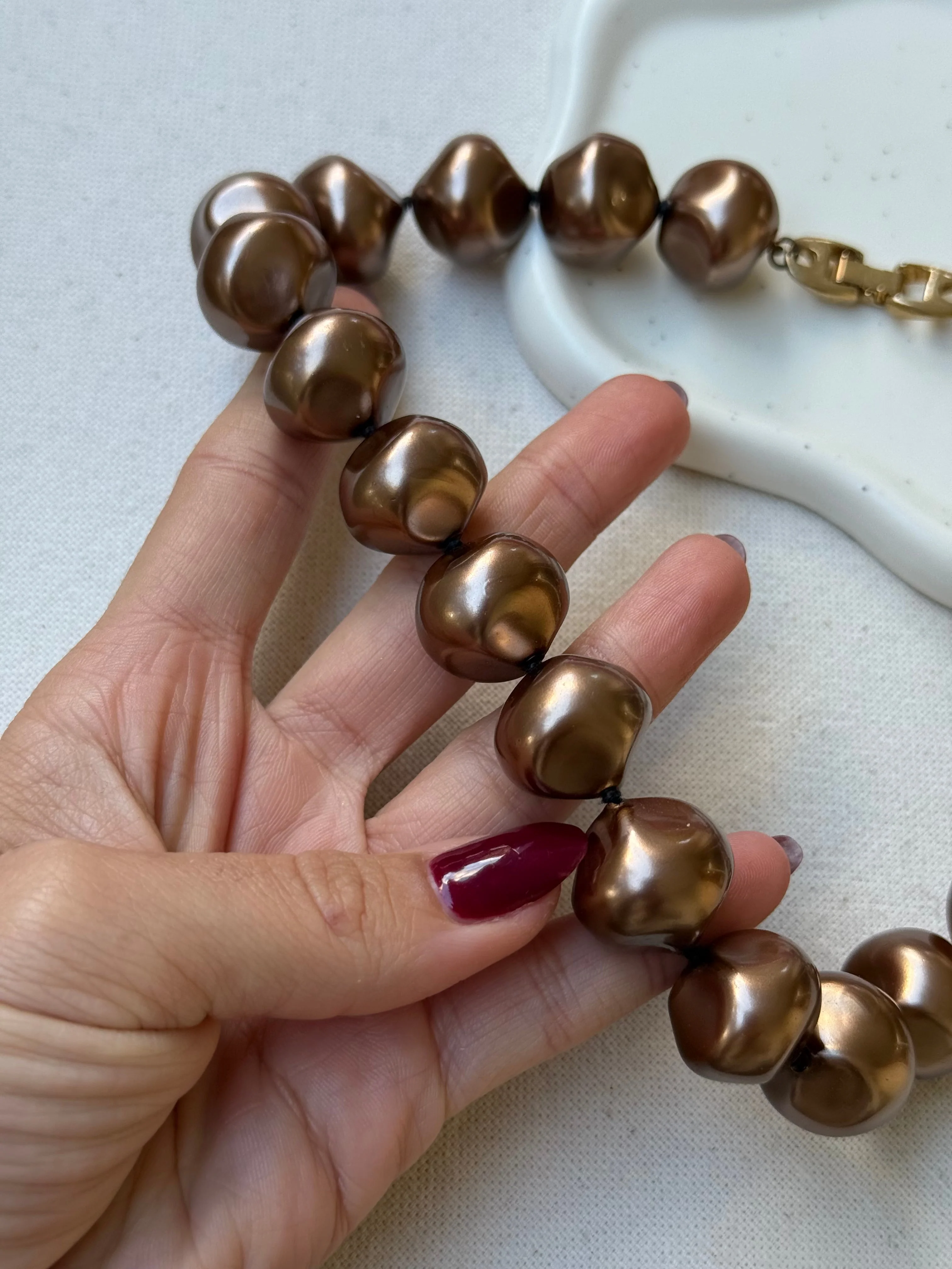 Collier Vintage - Perles Marron Glacé - Image 3