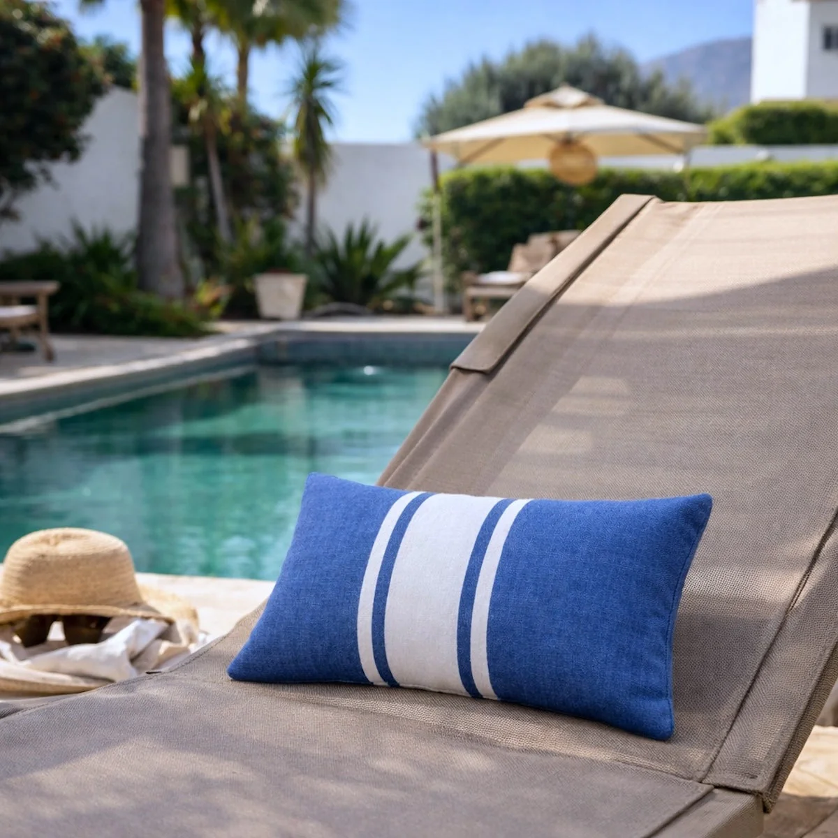 Coussin De Plage - Coton - Bleu Grec - St Tropez - Image 3