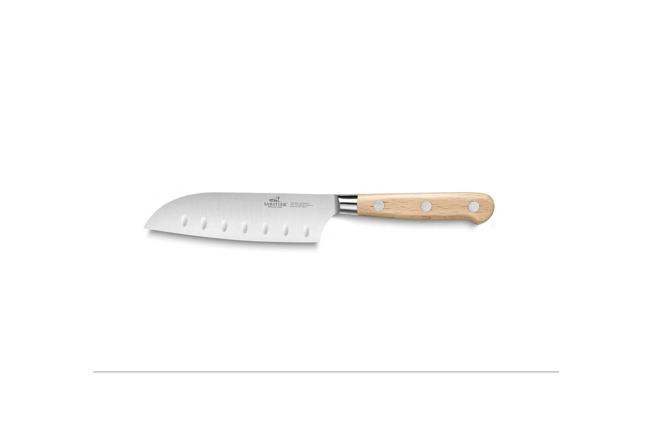 Couteau Mini Santoku Ideal Broceliande 100% Forgé - - Lame Alévolée Inox Et Rivets En Inox - Bois - Image 2