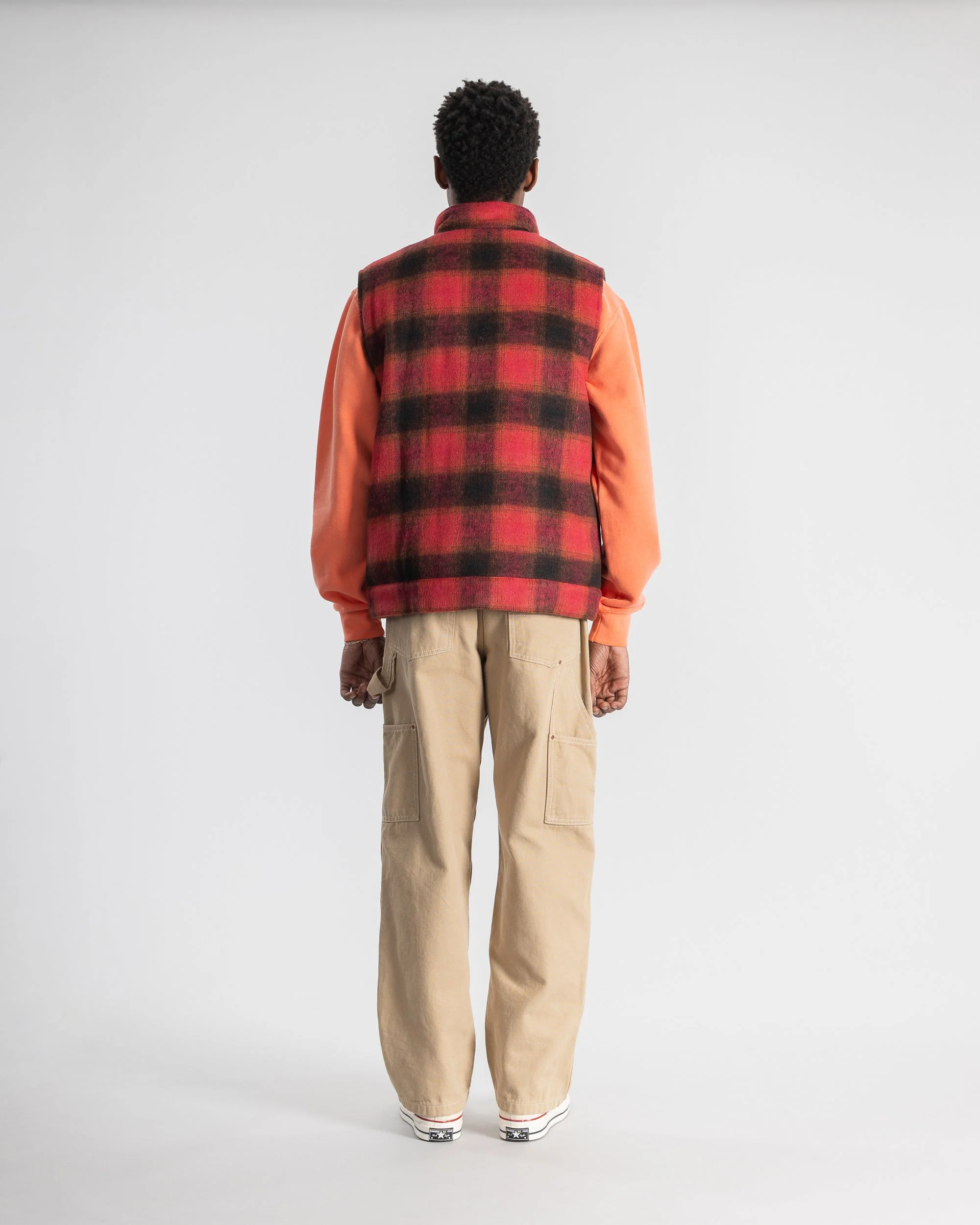 Down Plaid Vest - Red - Image 7