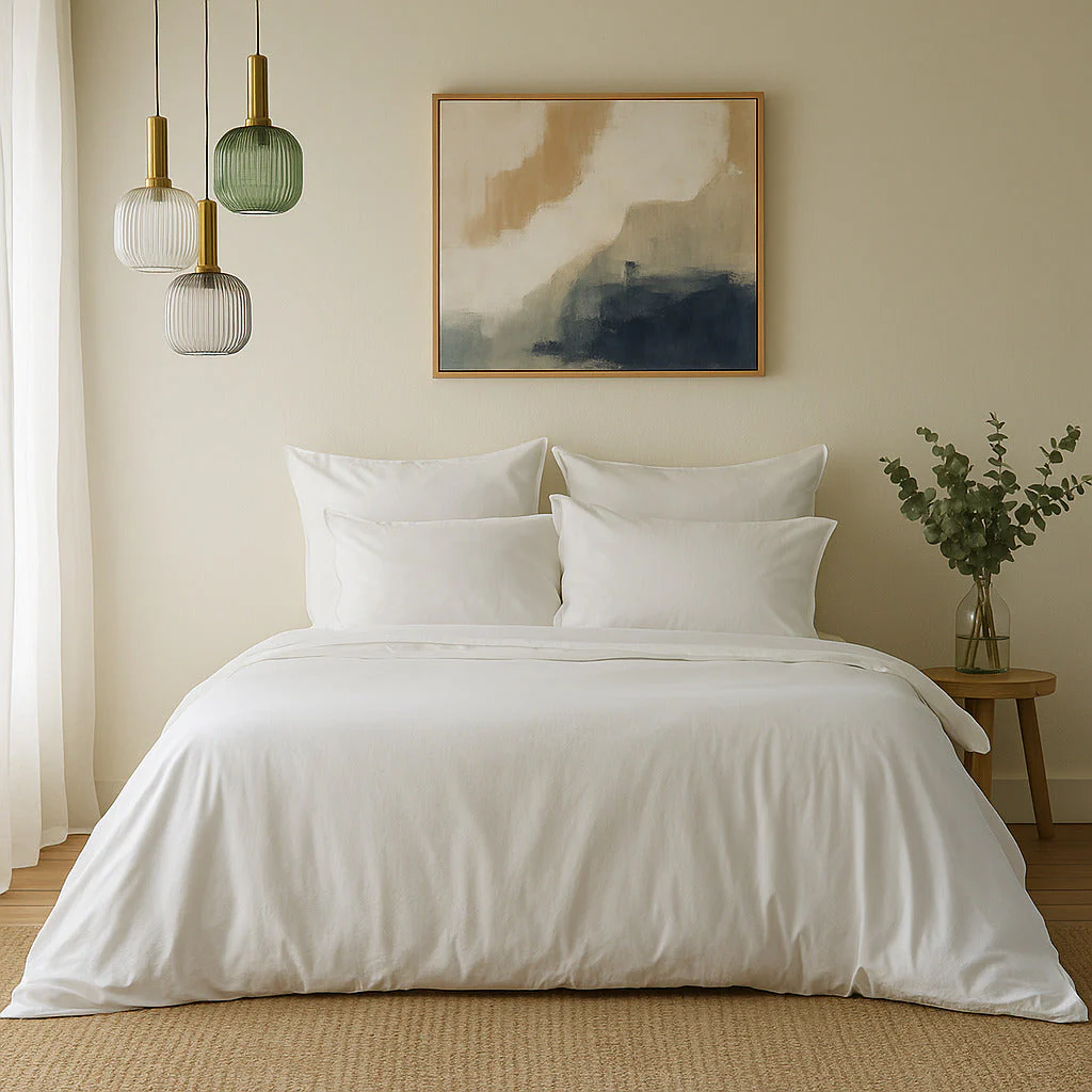 Drap Housse - Satin Lavé De Coton Bio - Blanc - Gaia - Image 2
