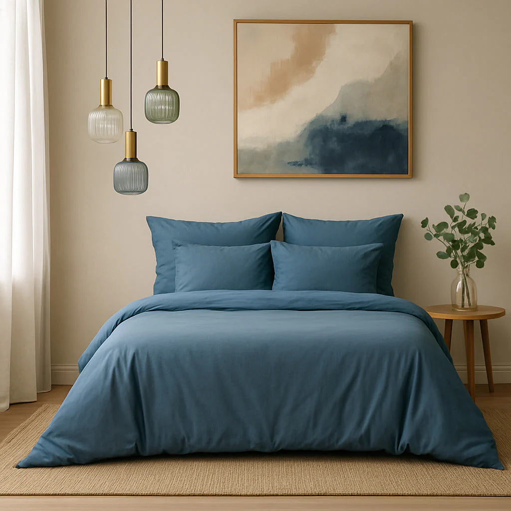 Drap Housse - Satin Lavé De Coton Bio - Bleu Orage - Gaia - Image 2