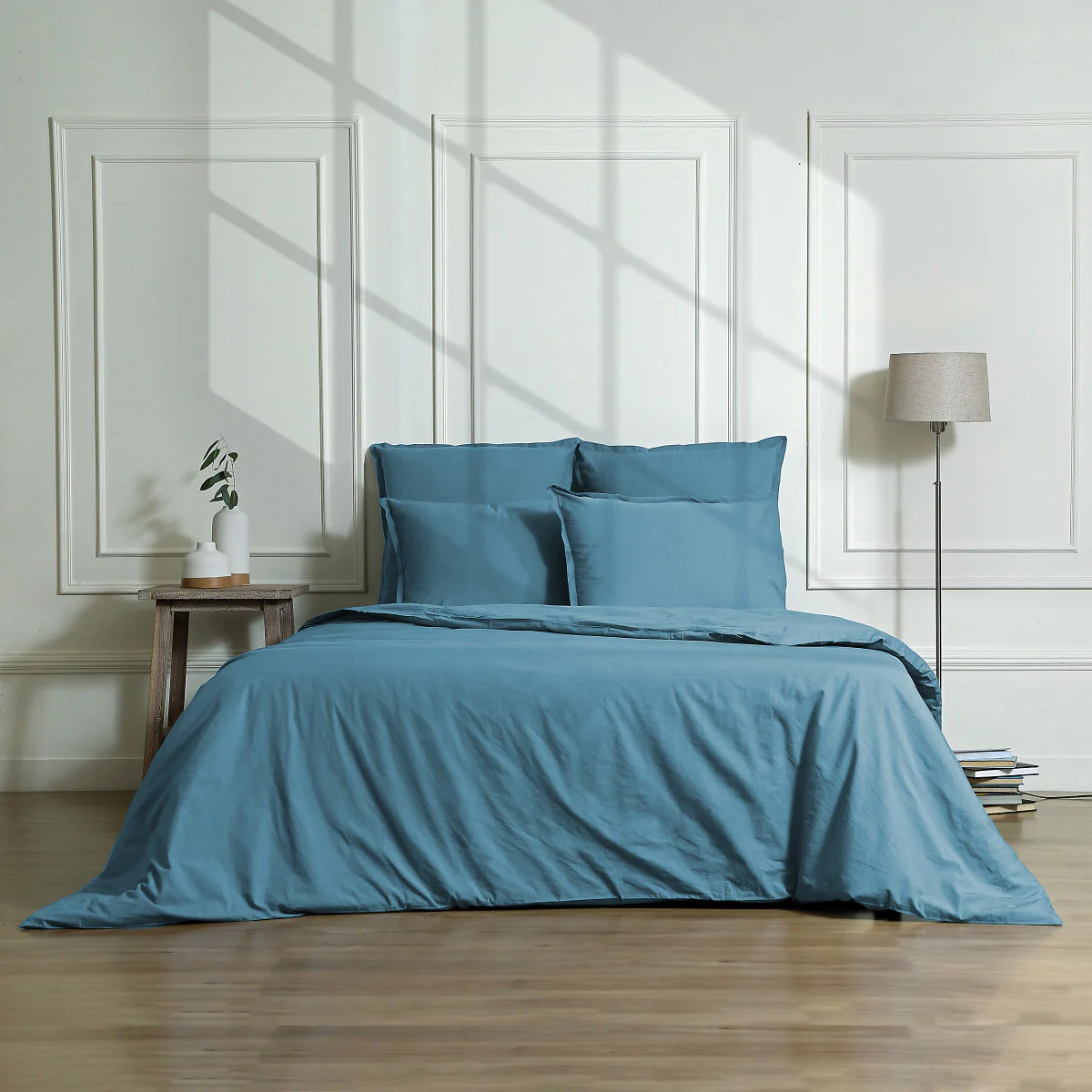 Drap Housse - Satin Lavé De Coton Bio - Bleu Orage - Gaia - Image 5