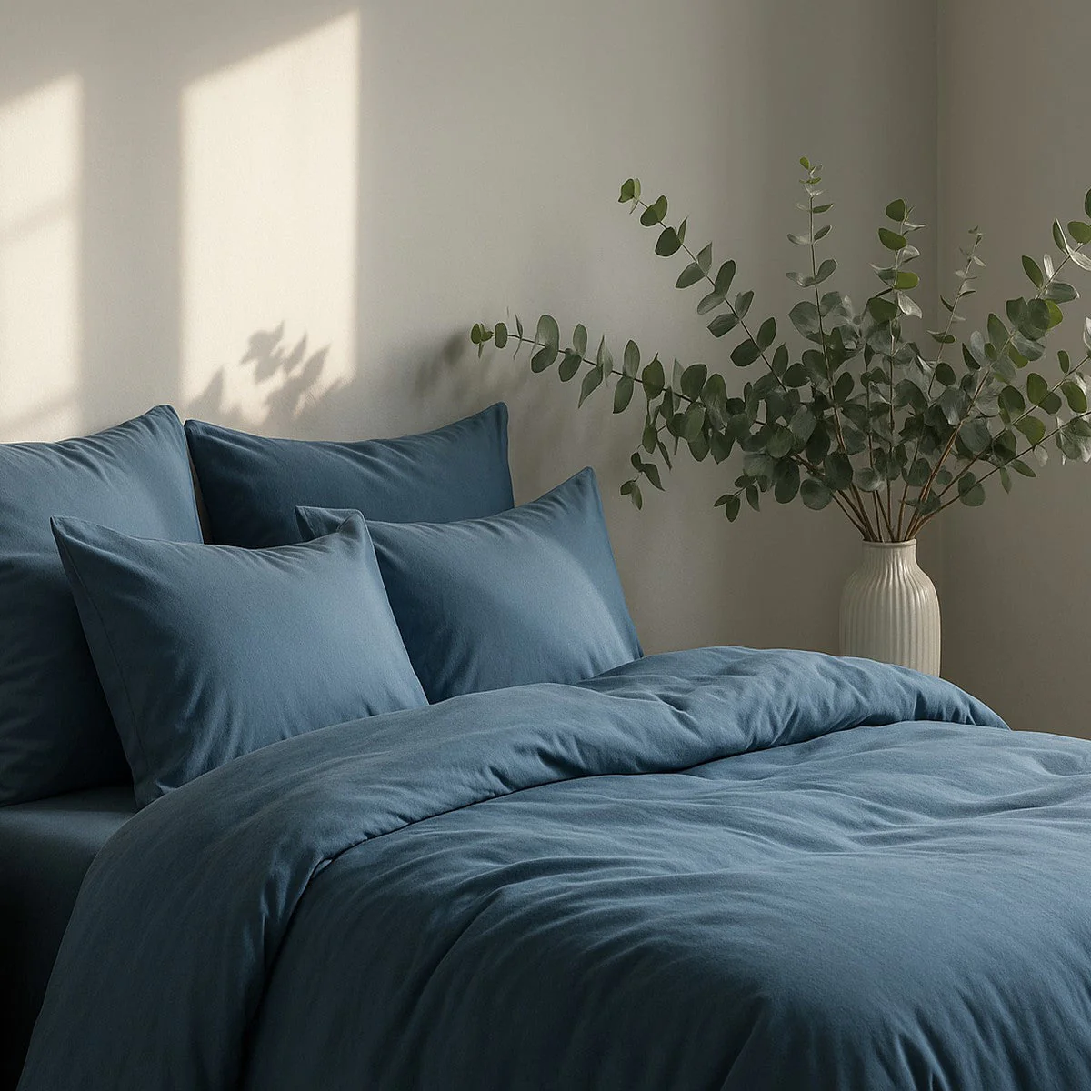 Drap Housse - Satin Lavé De Coton Bio - Bleu Orage - Gaia - Image 6