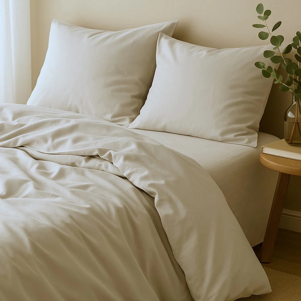 Drap Housse - Satin Lavé De Coton Bio - Grège - Gaia - Image 4